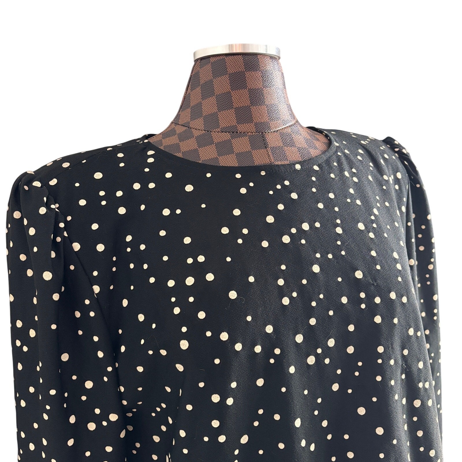 Vtg 80s California Looks Dress Size 16 Black White Polka Dot Layered Shift Retro