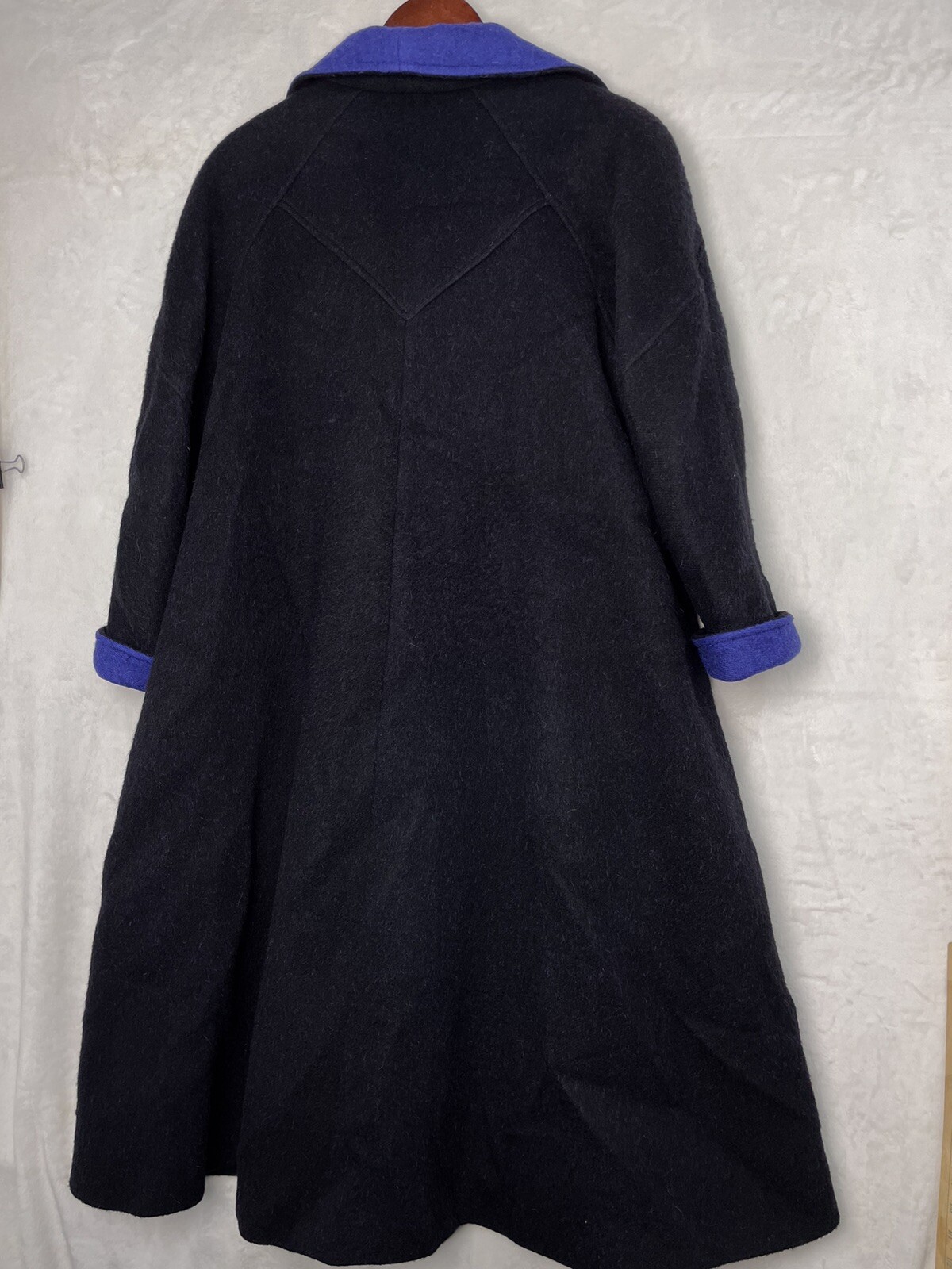 Vintage Jimmy Hourihan of Dublin Ireland Alpaca Wool Coat Maxi Duster Black Blue
