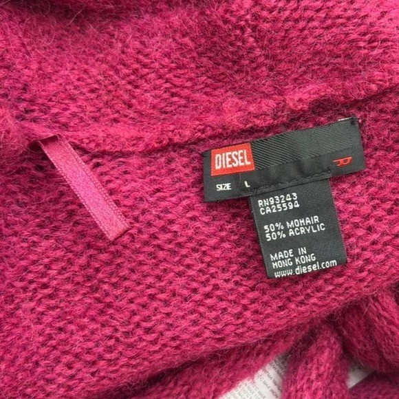 Vintage Y2K DIESEL Mohair Blend Tie Front Wrap Cardigan Sweater Magenta Pink