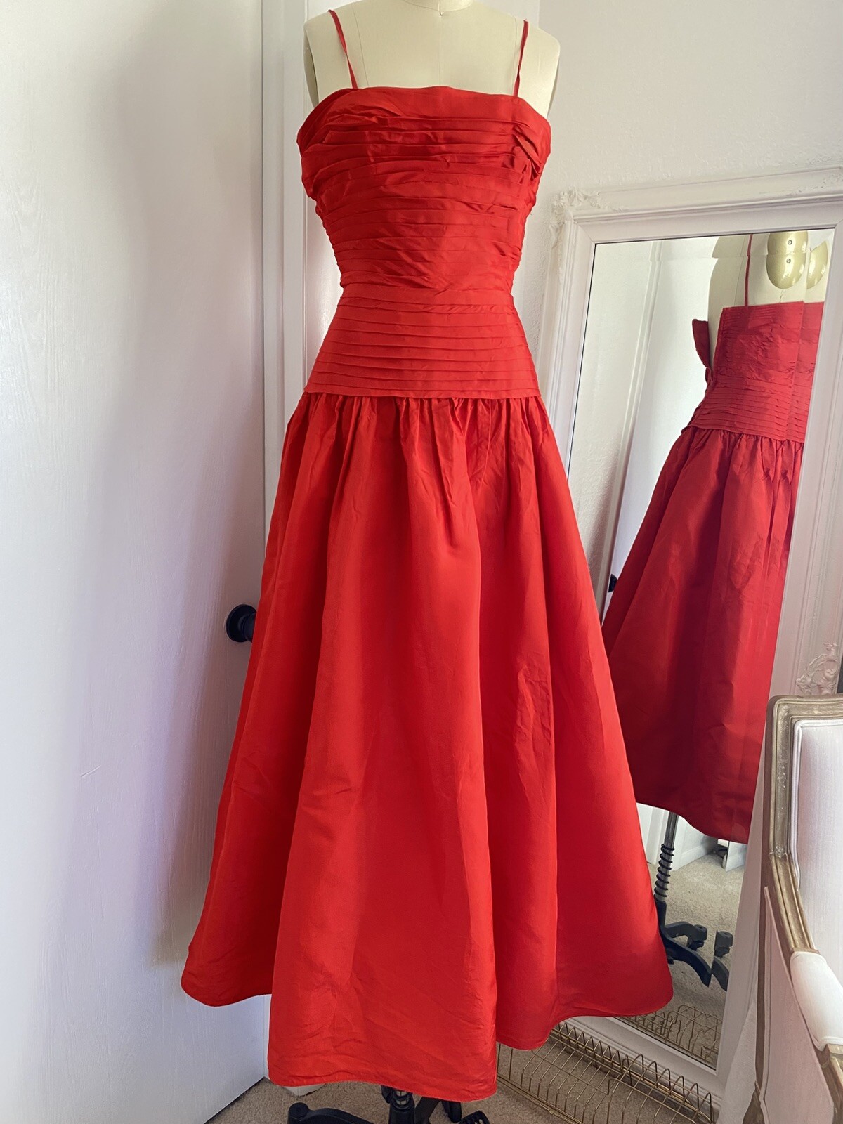 Vintage 80s ROSE TAFT COUTURE Red Evening Gown Dress READ CONDITION