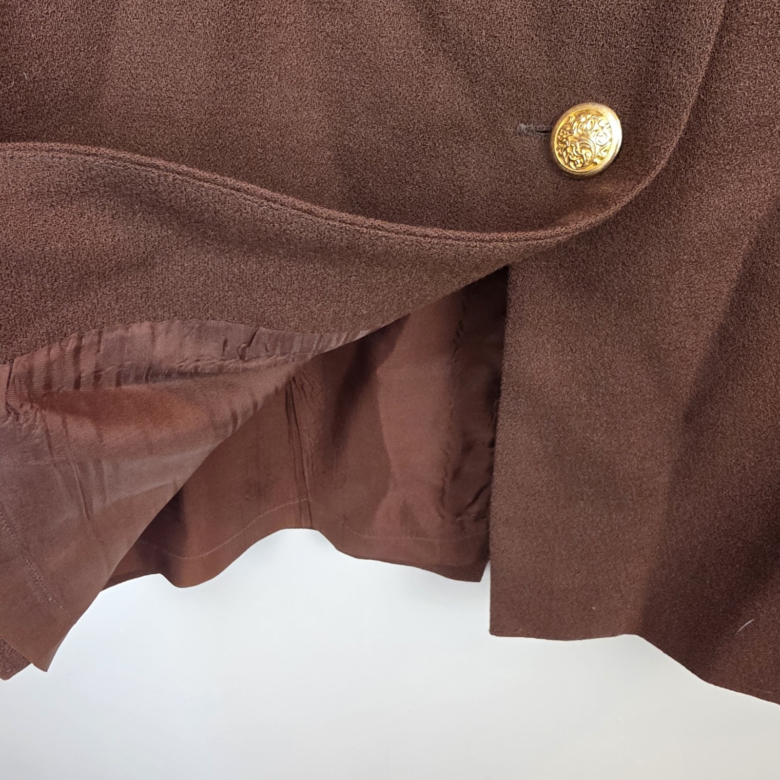 Vintage Oberon Wool Mocca Brown Dress Gold Buttons Desinging Women Sz 6.D168