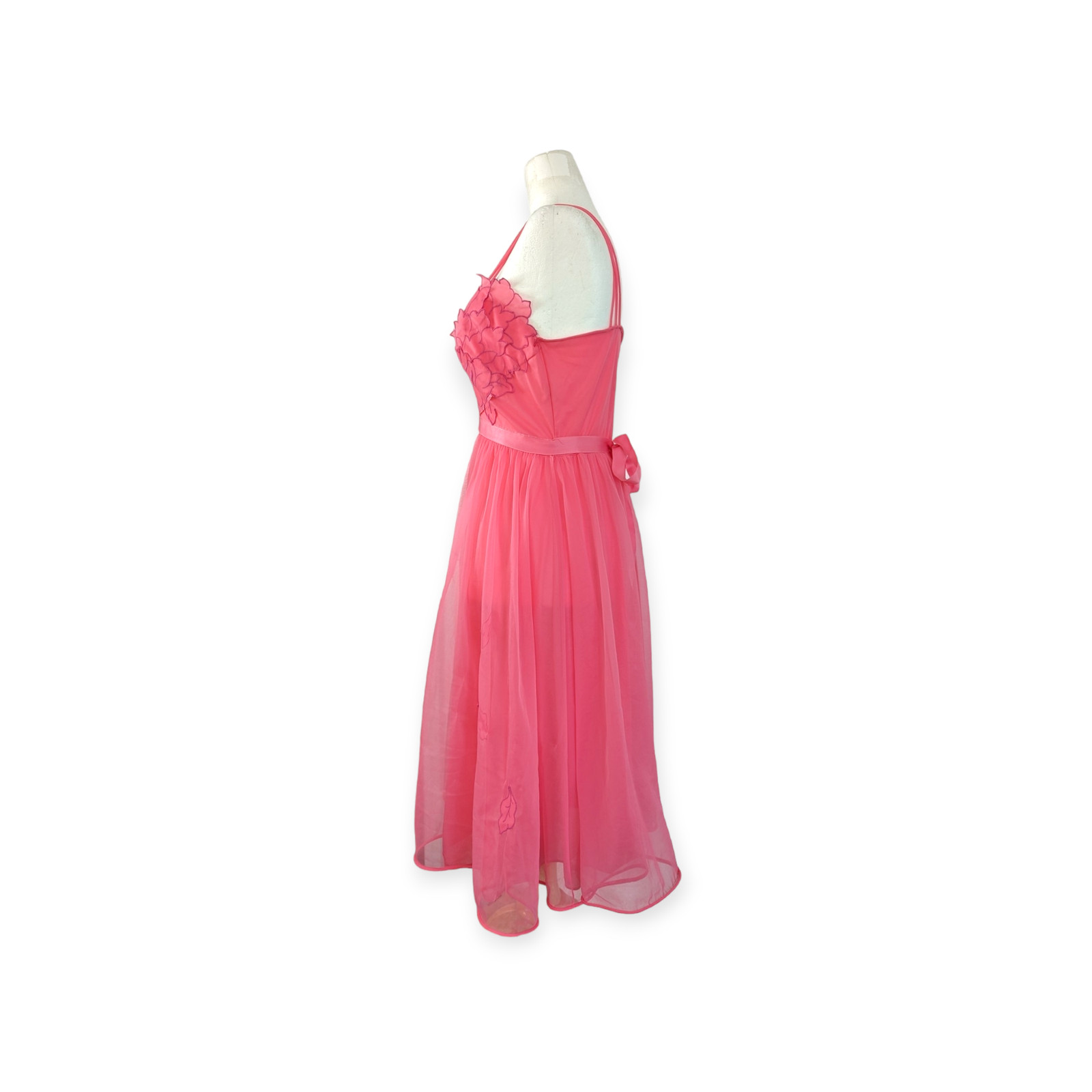 Vintage Midcentury LAROS bright pink a-line slip dress embellished SZ 34