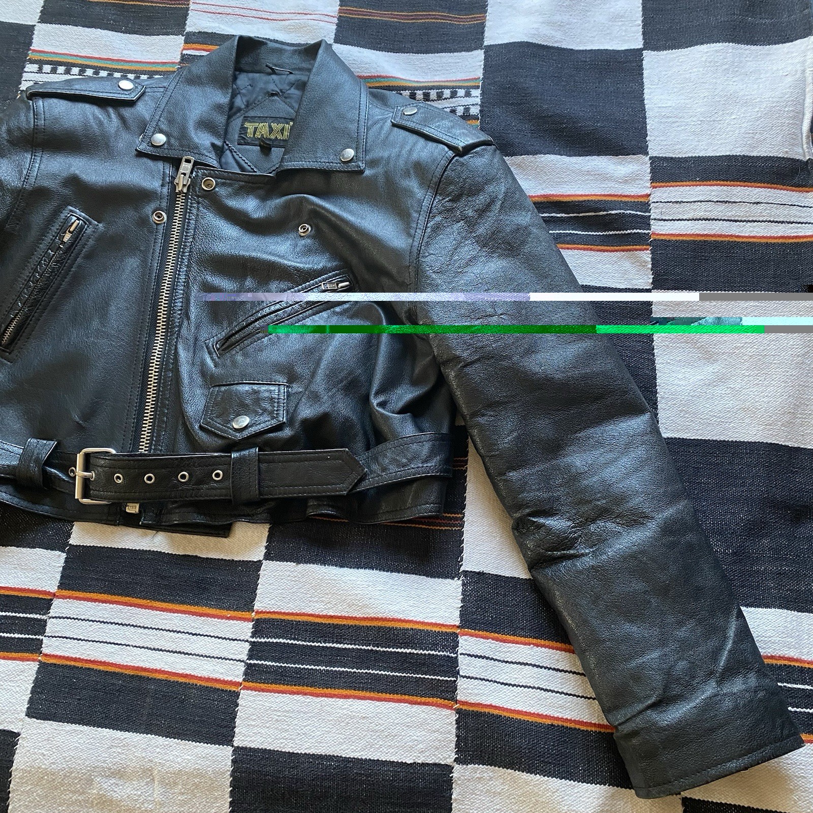 Vintage Taxi 80’s Leather Cropped Jacket. Biker Core. Motorcycle. Unisex. Large.