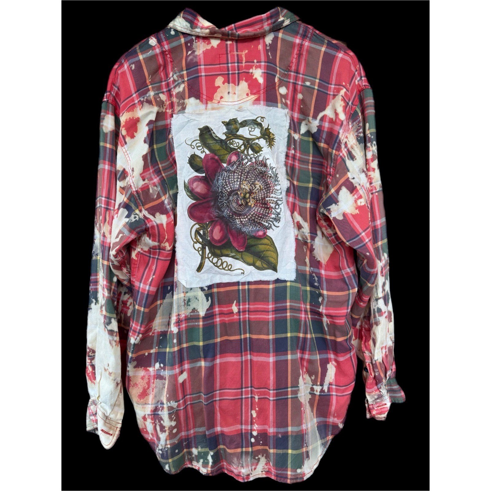 Upcycled Floral Flannel Shirt Rayon Bleach Art Medium Boho