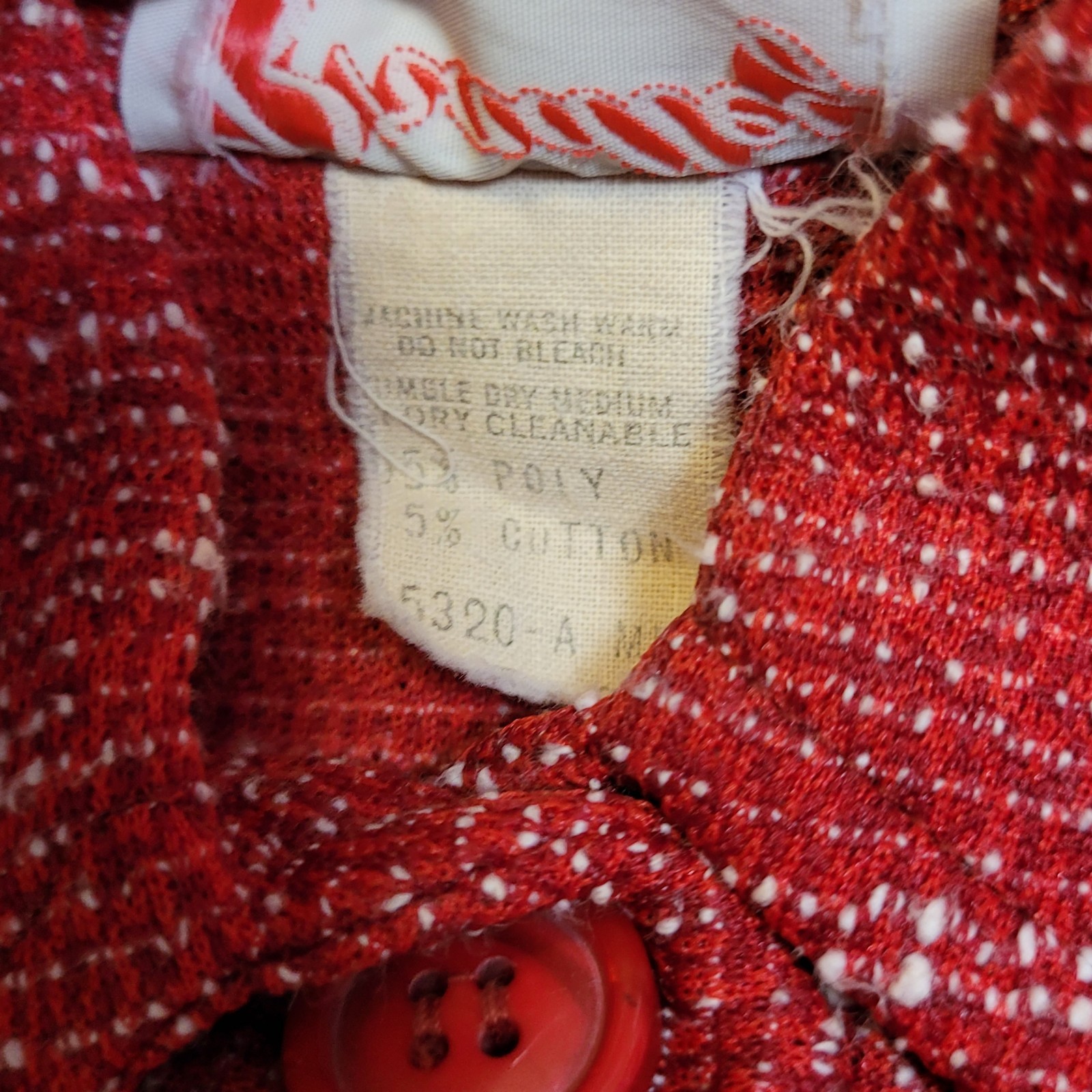 VTG 70s Red Nubby Textured Dagger Collar Button Up Shirt Jacket Wmn’s S