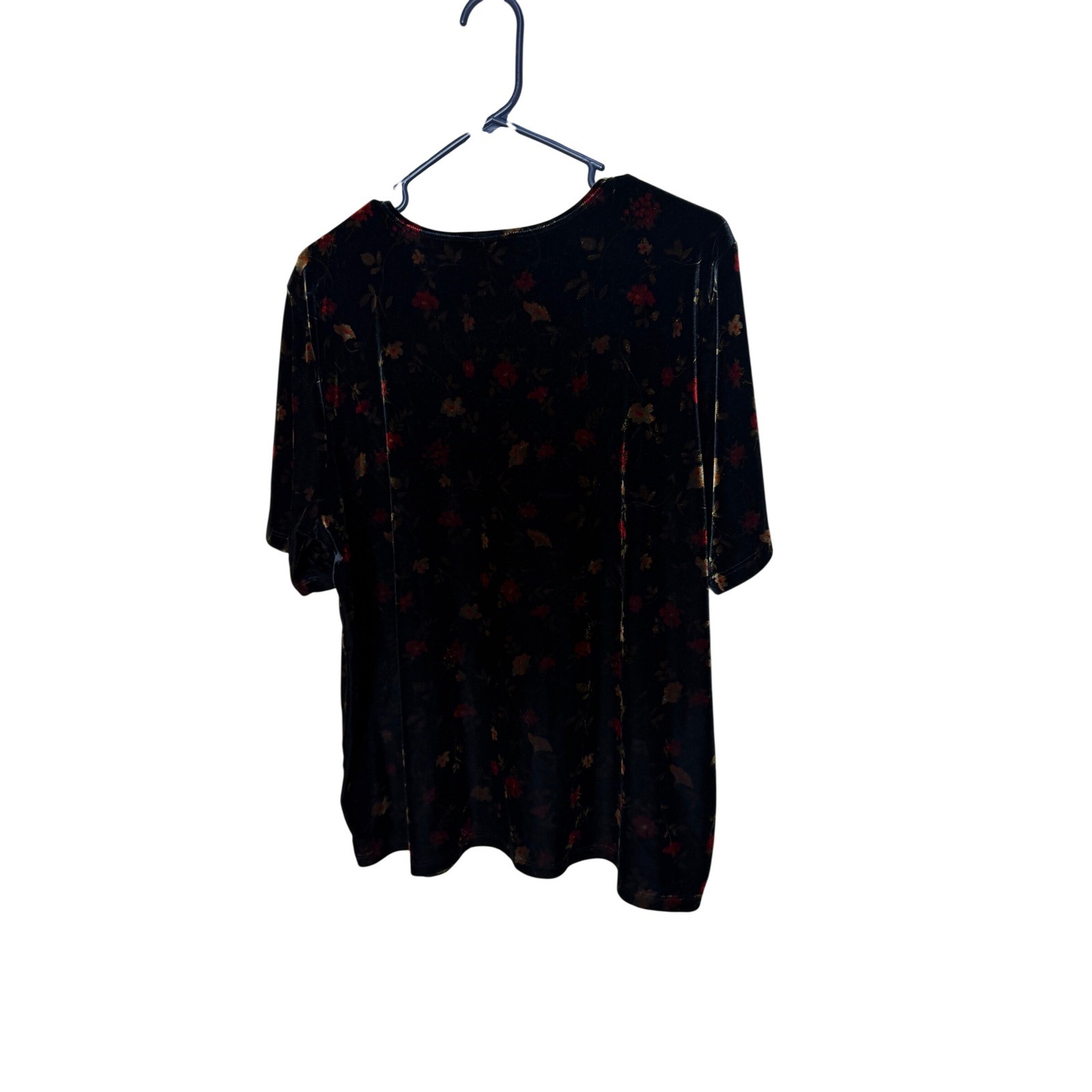 Vintage Impressions of California Black Velvet Floral Short Sleeve Top Blouse XL