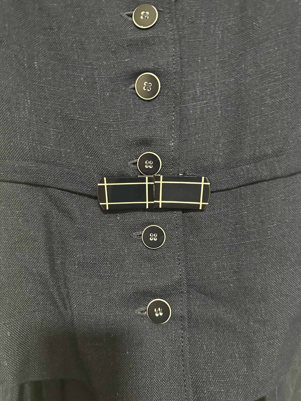 Vintage French Suit Skirt Blue Linen Button Front Belted Pleat Midi Dior Look XS