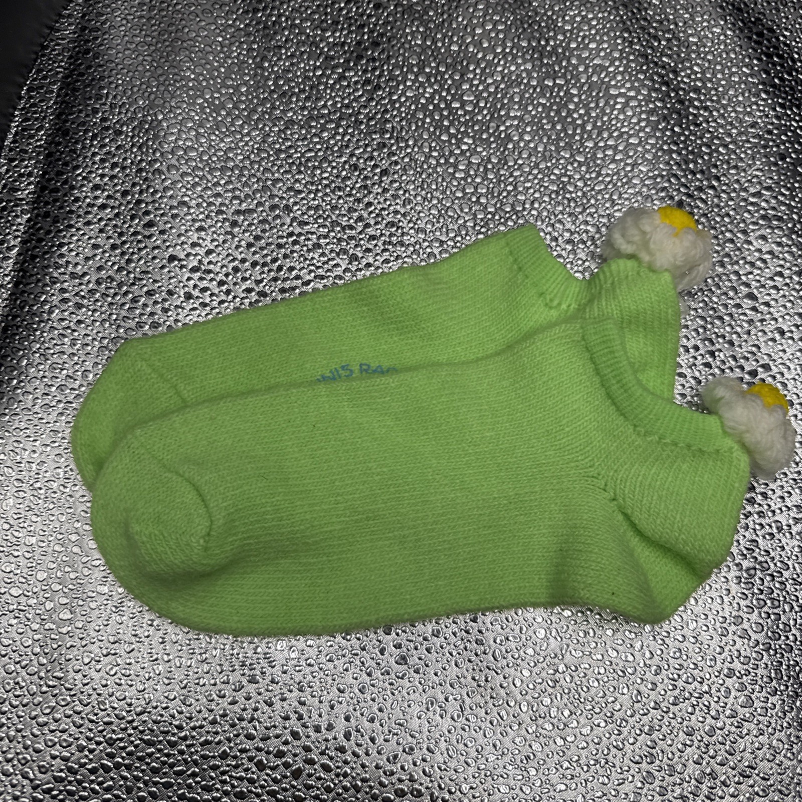 Vtg Ladies Sports Ankle Socks Pom Pom Daisies Sanitized Acrylic Green Soft