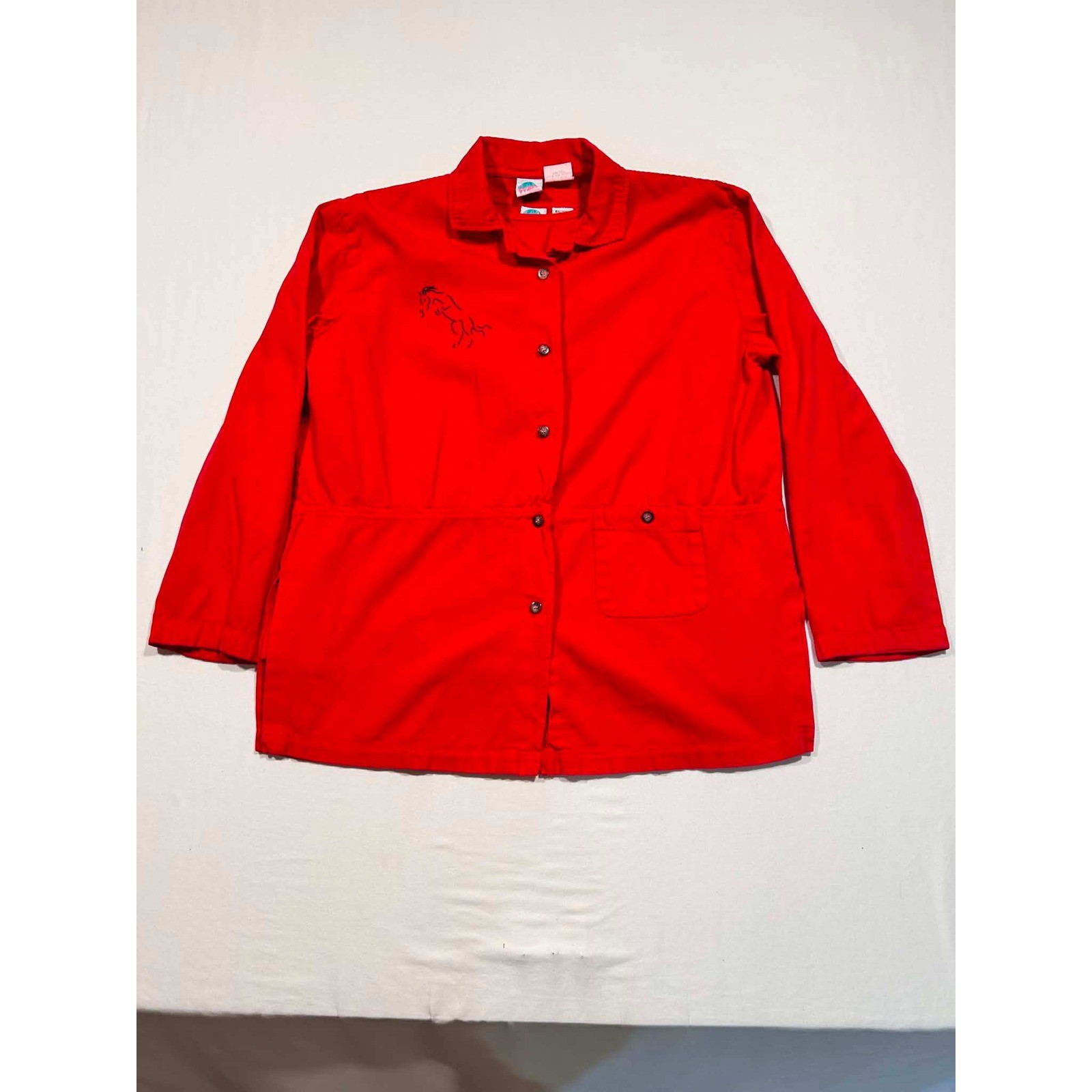 Vintage WEK Woman Red 2 Piece Set Horse Graphic Jacket and Shirt Made in USA L/M