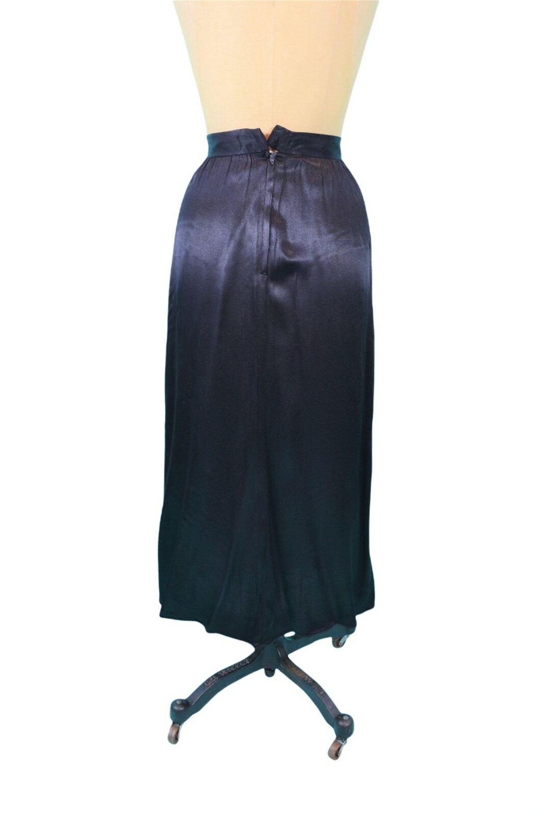 Vintage 1970s Black Satin Skirt Mrs H Winter Henri Bendel W 23″