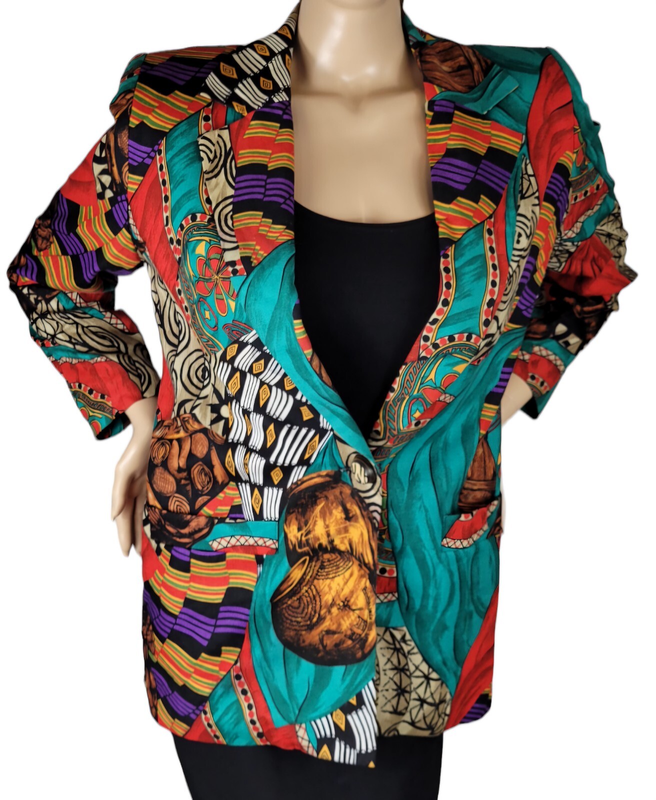Vtg Sharon Young Sportswear Women’s Southwestern Aztec Western Linen Blazer Sz S