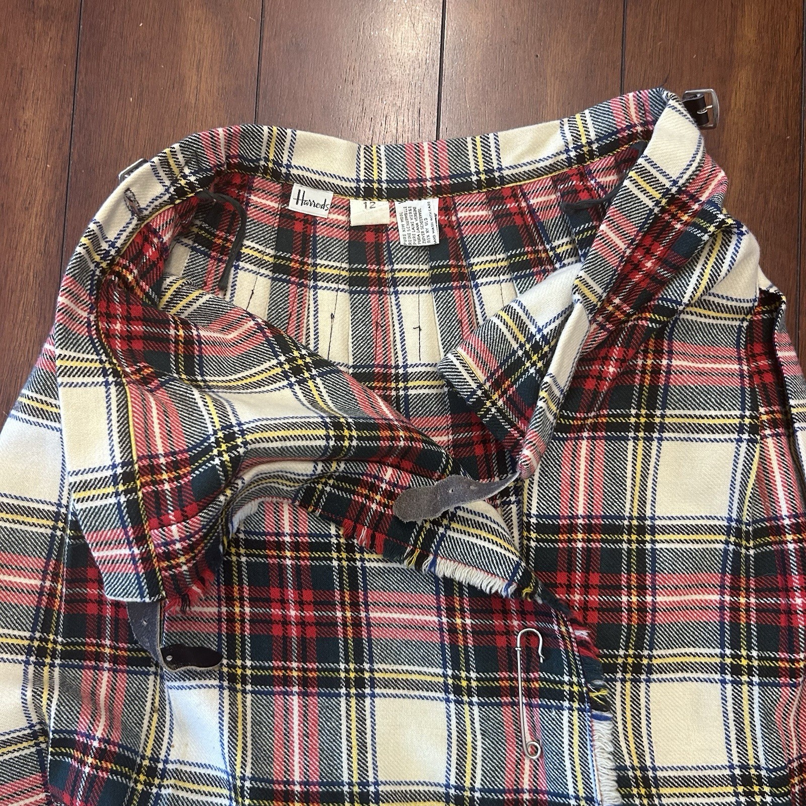 VTG Harrods Red Tartan Maxi Skirt Wool Old Money Plaid Academia Kilt Size 12