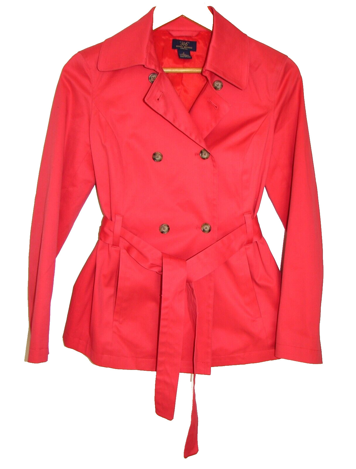 Brooks Brothers 346 Women’s Red Double Breasted Lined Jacket Trench Coat Belted