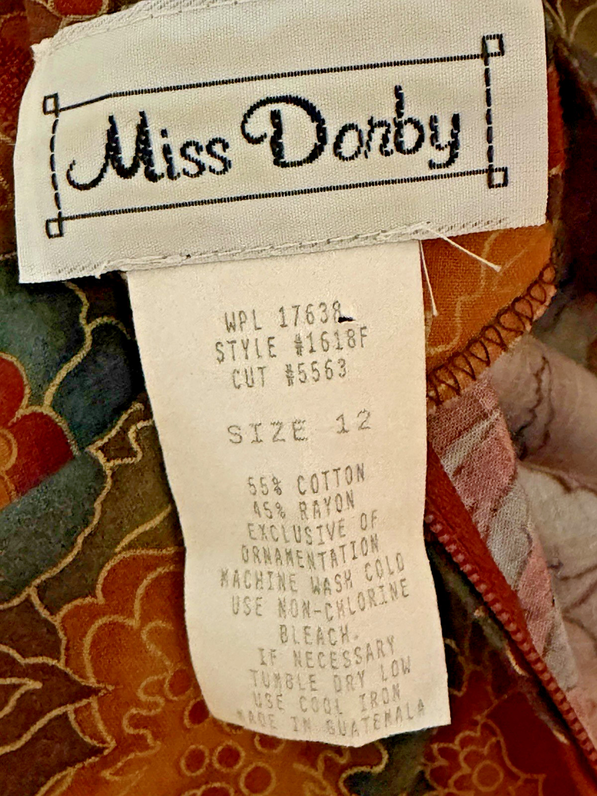 VTG 80’s MISS DORBY AUTUMN FLORAL COTTON BLEND RETRO DRESS SZ 12 (M-L)
