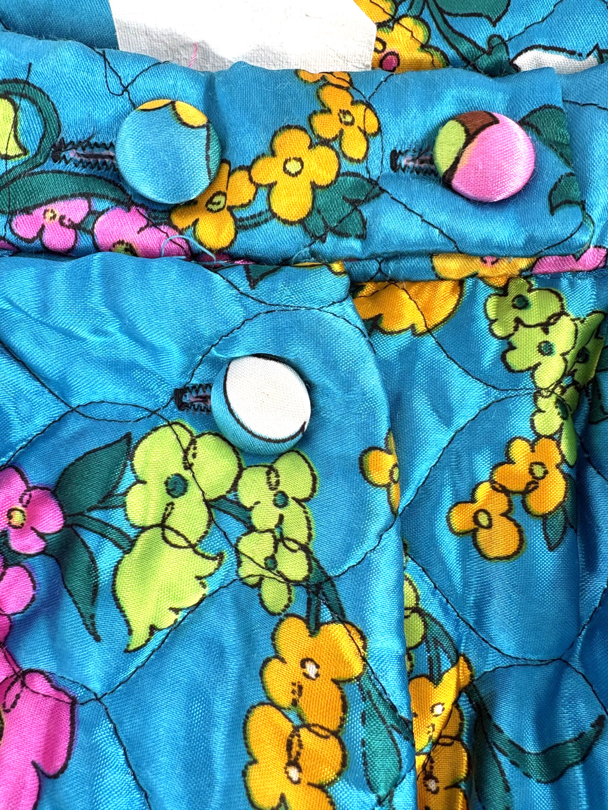 Vintage 1970’s Bright Colorful Blue Quilted Floral Maxi Skirt 32″ waist