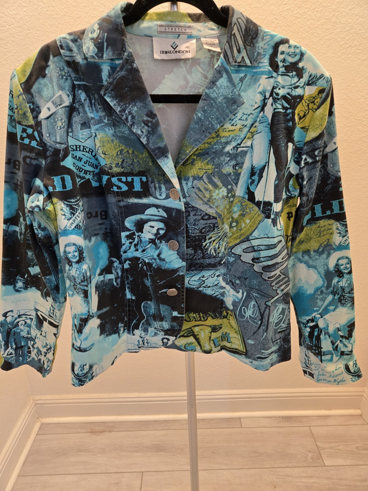 Erin London Cowgirl Novelty Print Western Blazer Jacket M Womens Y2K