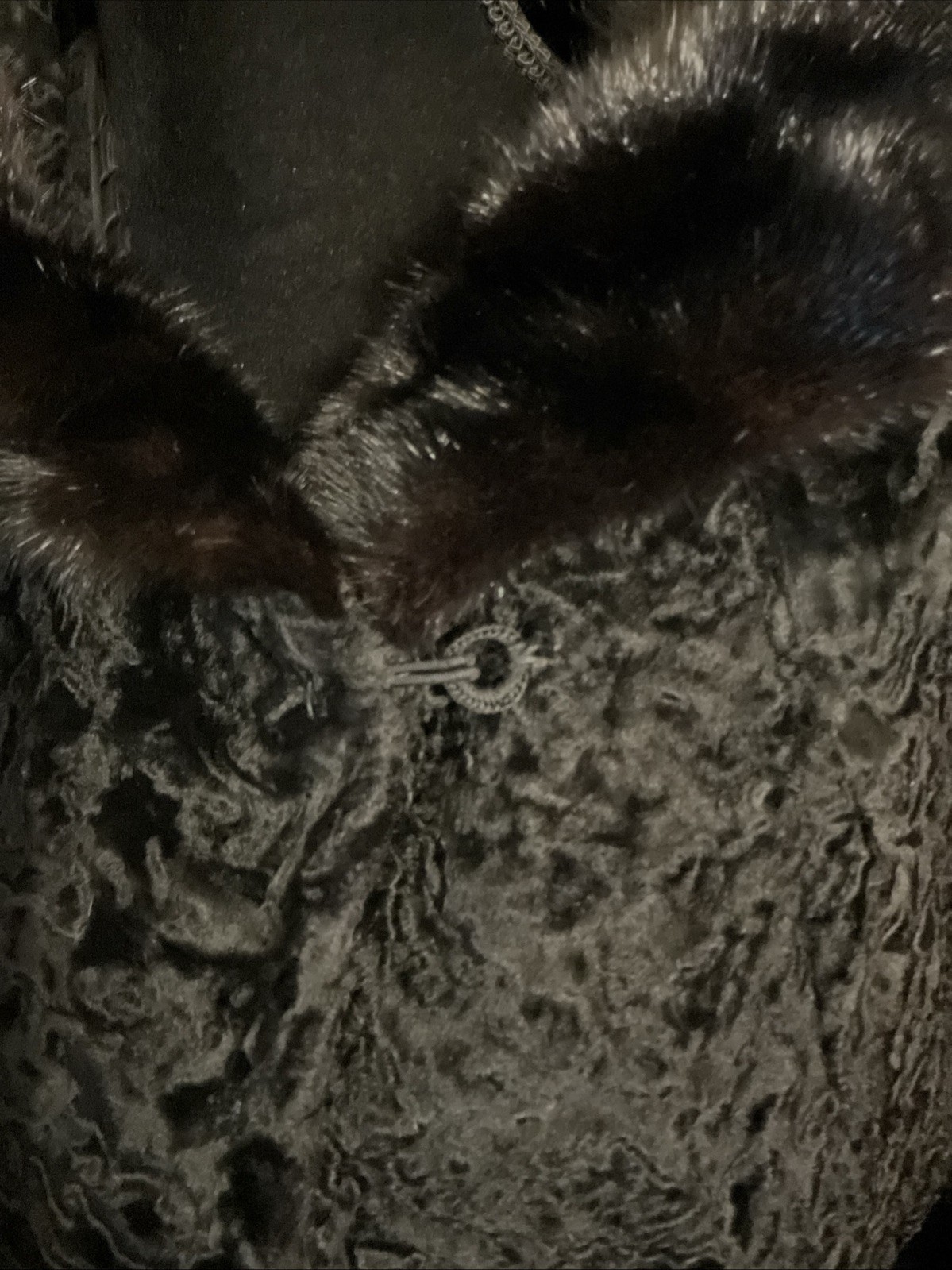 Vintage 1960s Black Curly Lamb Jacket Dark Brown Mink Collar, Black Fur Jacket