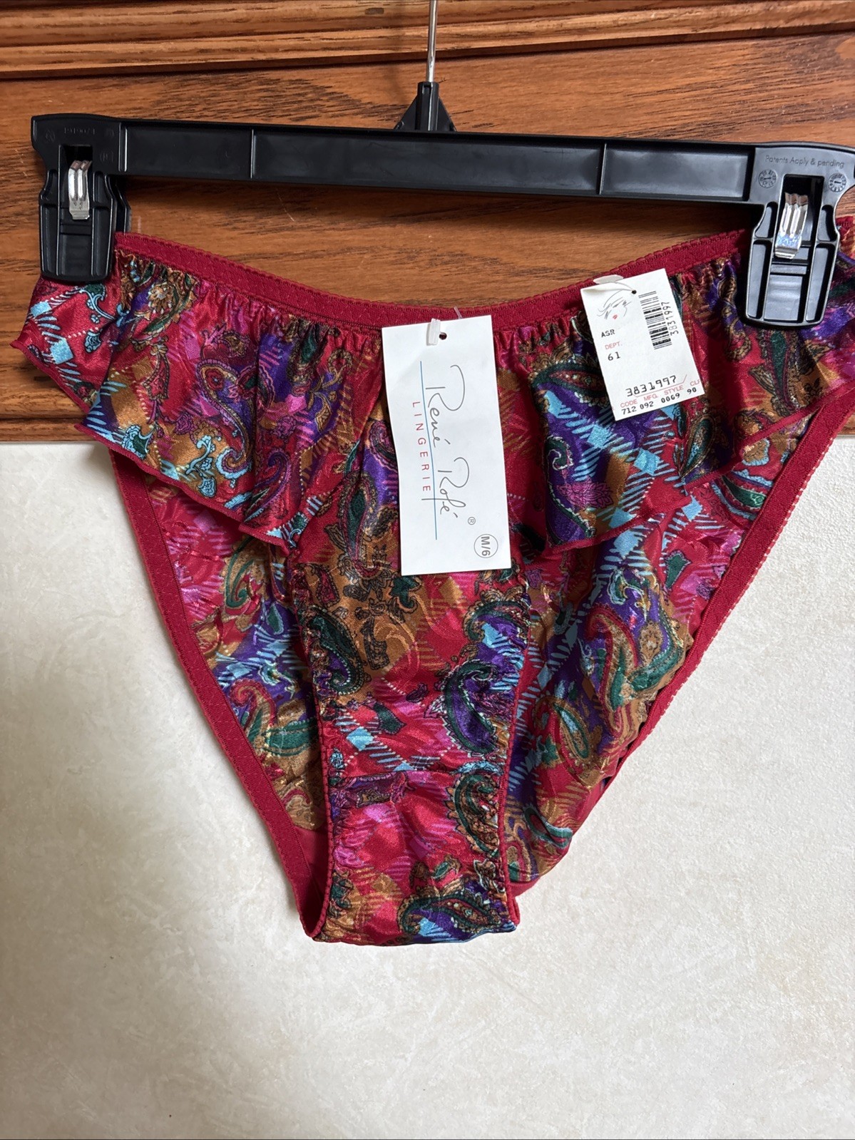 Vintage 80’s NWT RENE ROFE High Cut Leg ruffle paisley satin Panties SZ 6
