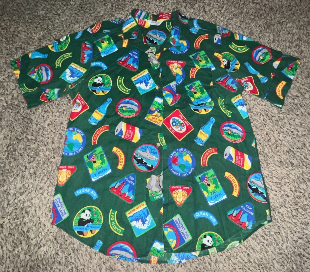 Vintage 90s Gotcha Covered Short Sleeve Print Shirt Earth Day Environmentalist