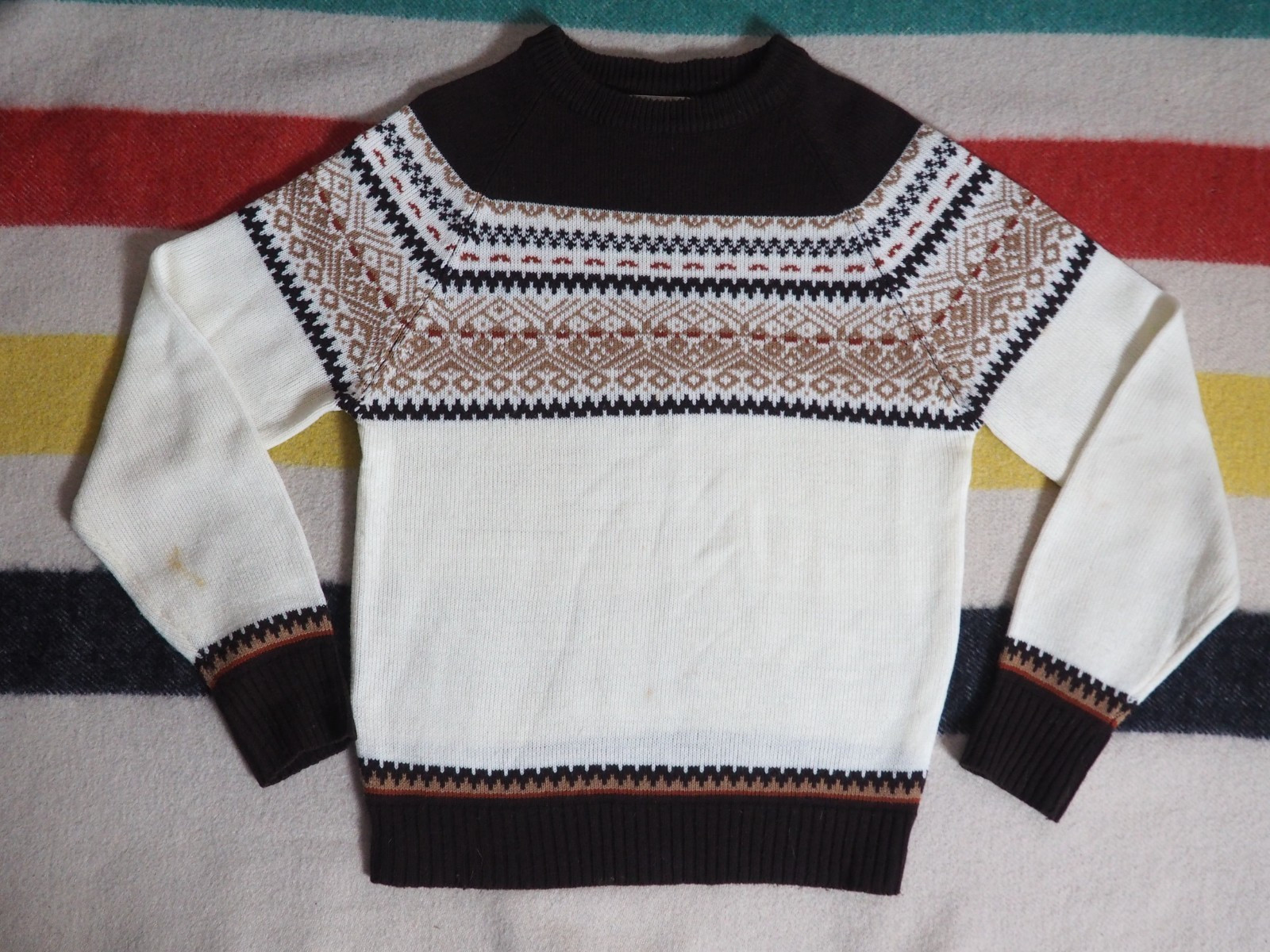VTG 70s Sigallo Brown Nordic Fair Isle Boho Hippy Acrylic Pullover Sweater M