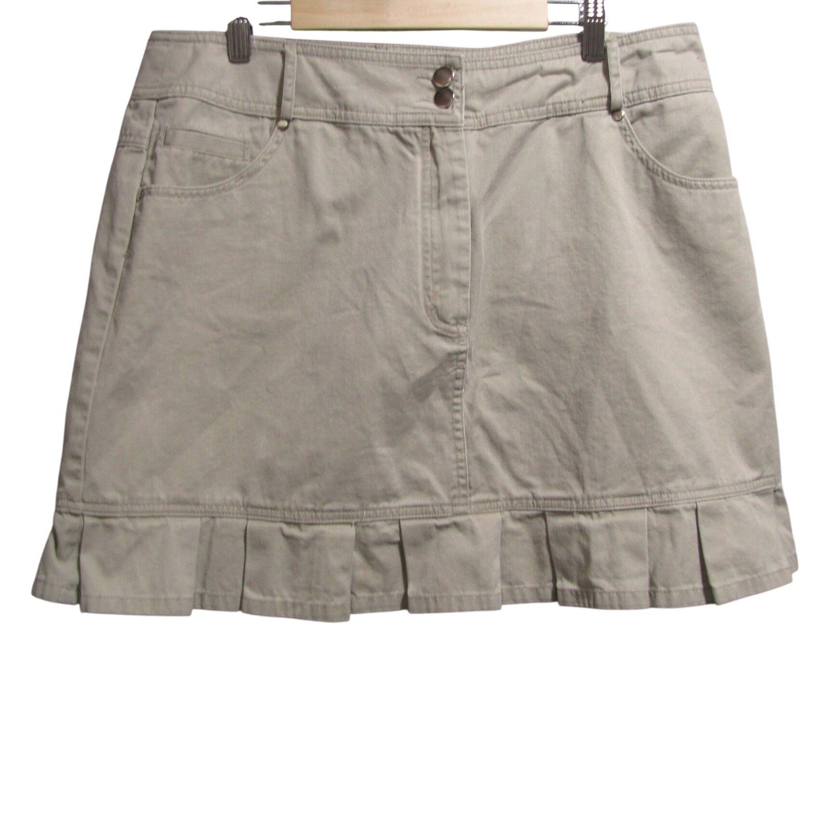 Y2K Style Ruffle Chino Mini Skirt 14 Khaki Academia Indie Sleaze Casual