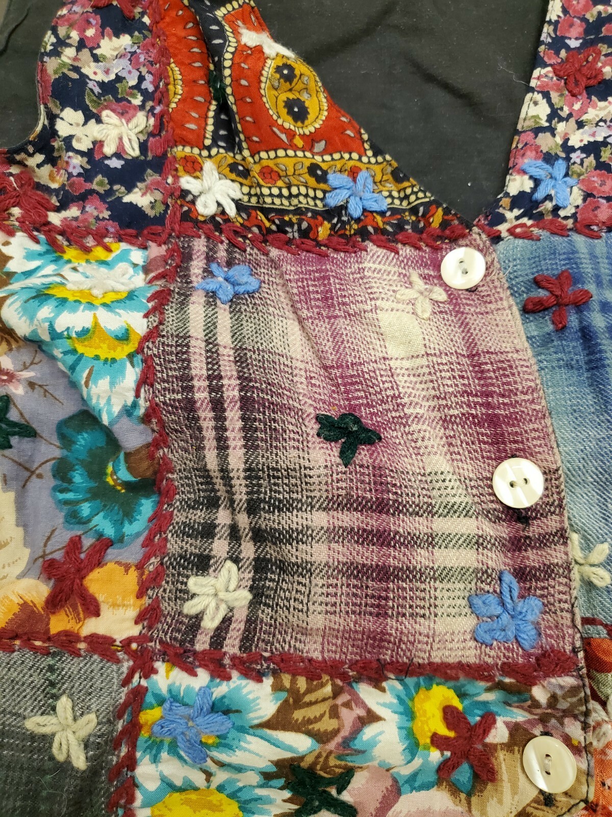 VTG Speed Limit MPH East West Vest Womens Sz M Patchwork Embellished Front India