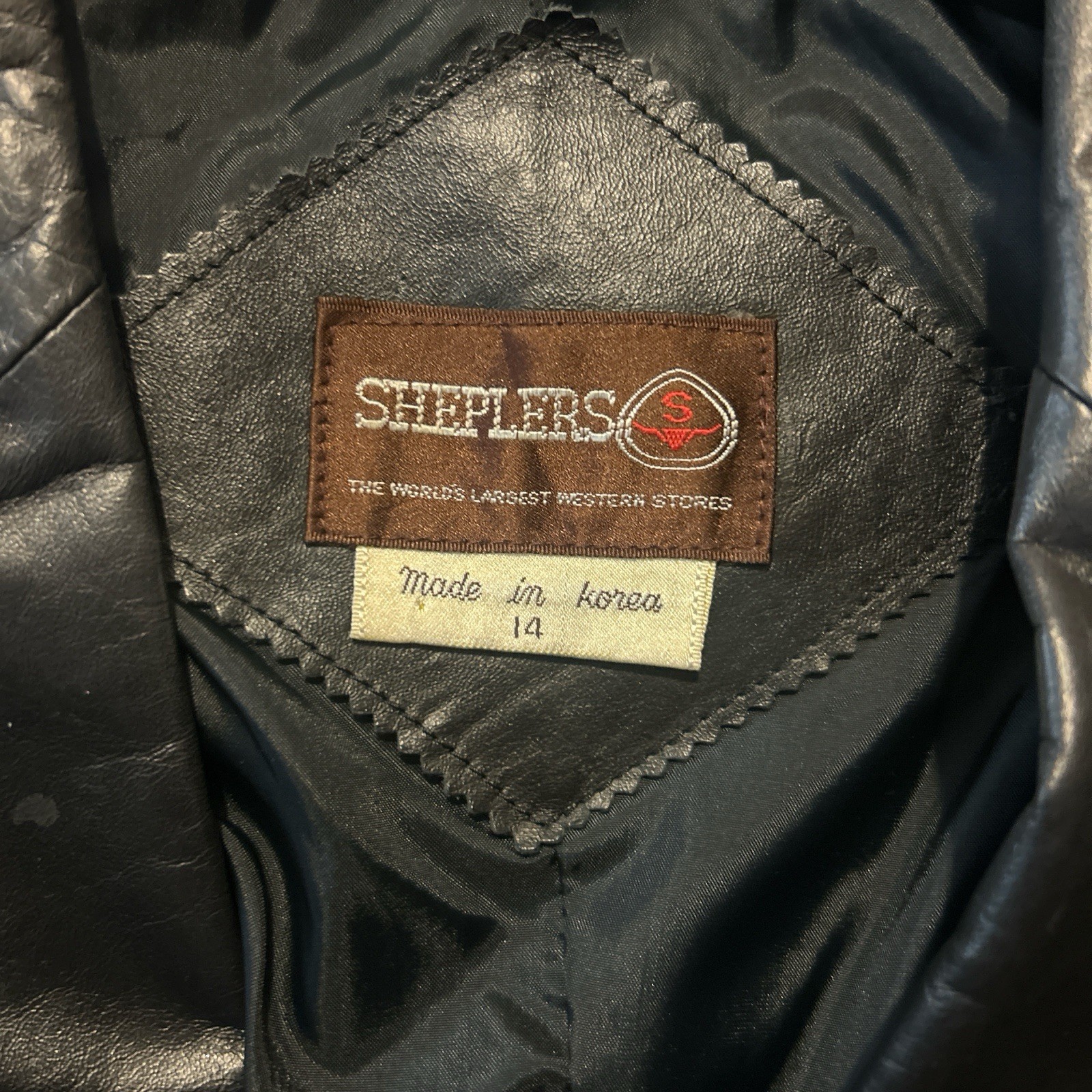Retro Western 80’s Sheplers Classic Black Leather Blazer Pockets Size 14