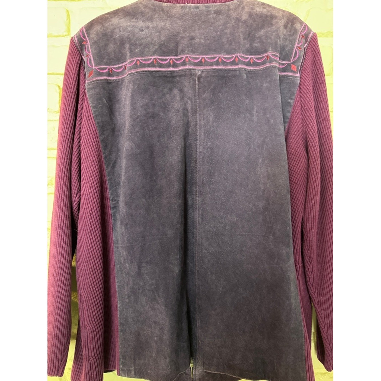 Bob Mackie wearable art suede artsy, vintage zipper front jacket 2X