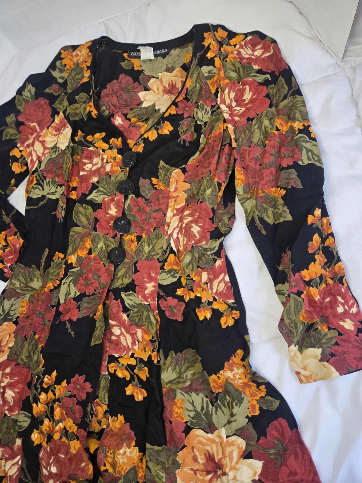 Vtg 80’s Boho Sz 4 Designer BARBARA BARBARA Floral Indie Buttons Dress Retro