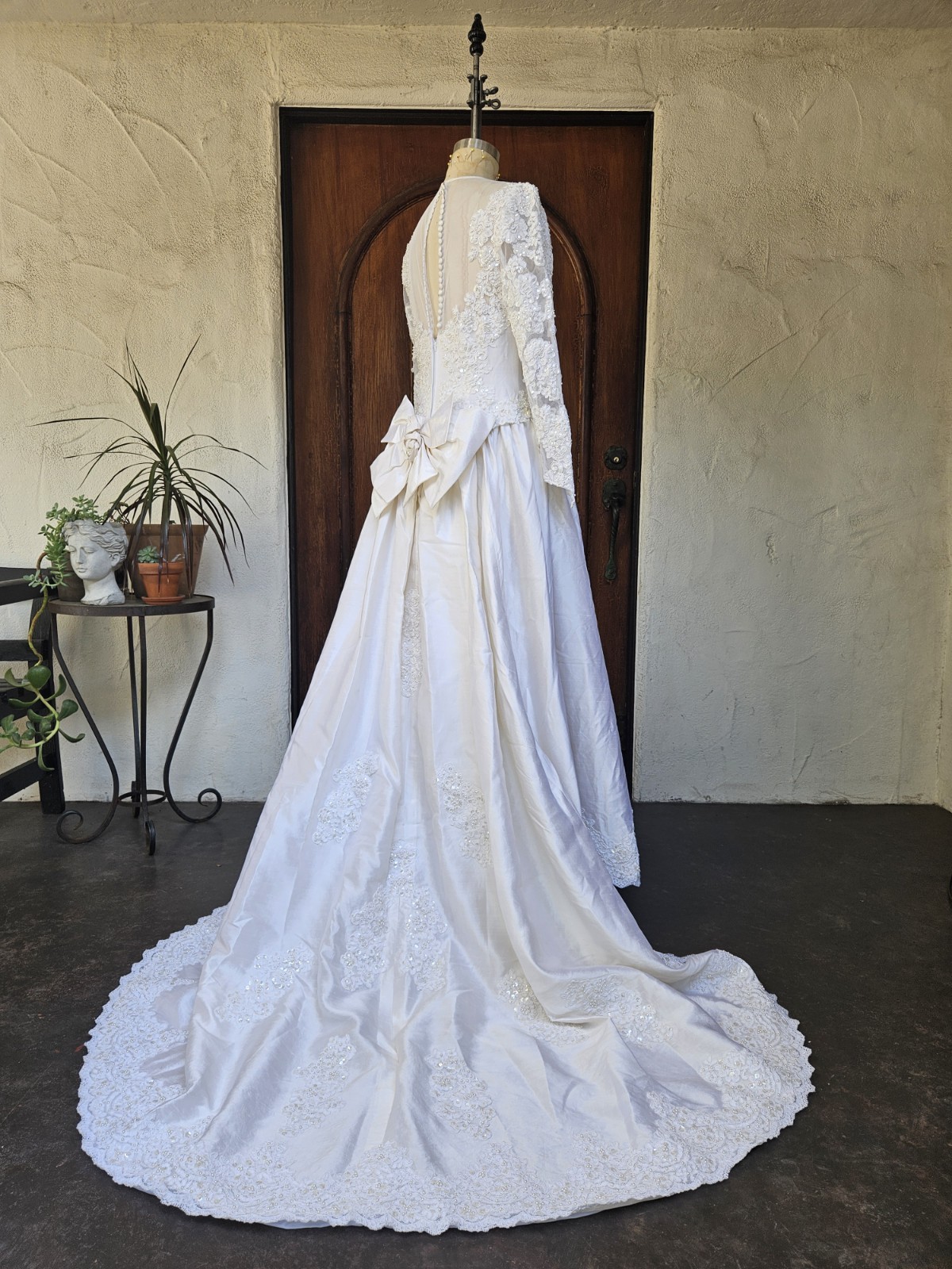 Vintage 90s Wedding Dress Princess Ballgown Basque Waist Silk Dupioni Size 10