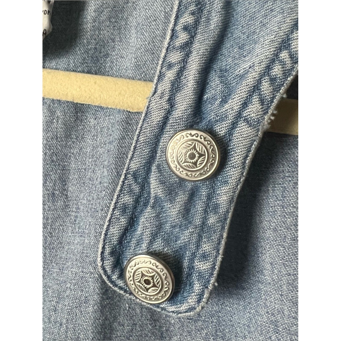 Vtg 90s Directives Denim Mini Pinafore Jumper Dress Button Straps Pockets Sz S