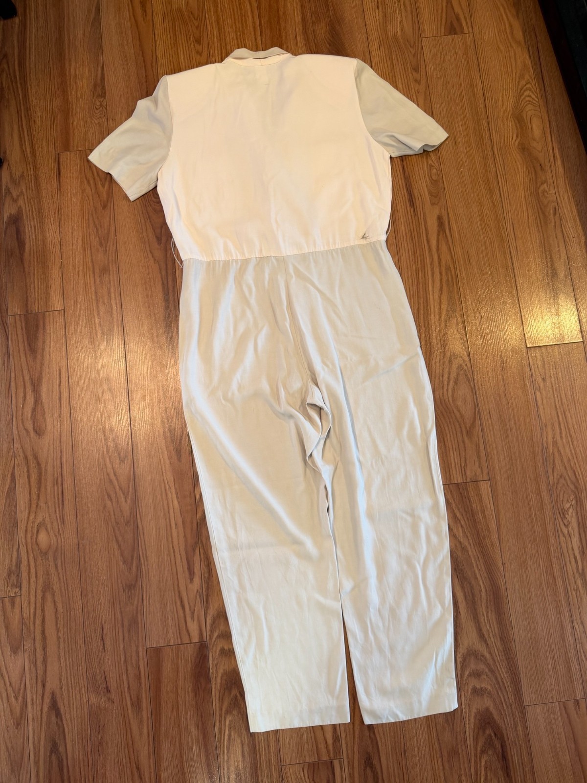 VTG 80s J.B. Wright Ltd Petites Utility Jumpsuit Beige AS-IS Missing Belt/Stain