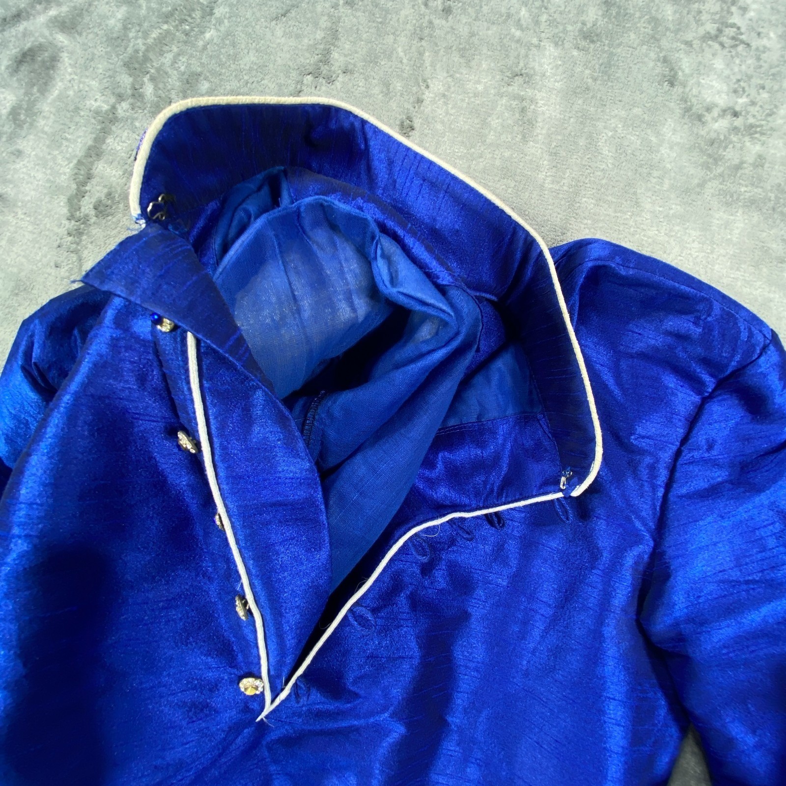 Vintage Royal Blue Embroidered Kaftan Dress Women L Formal Studded Regal Pockets