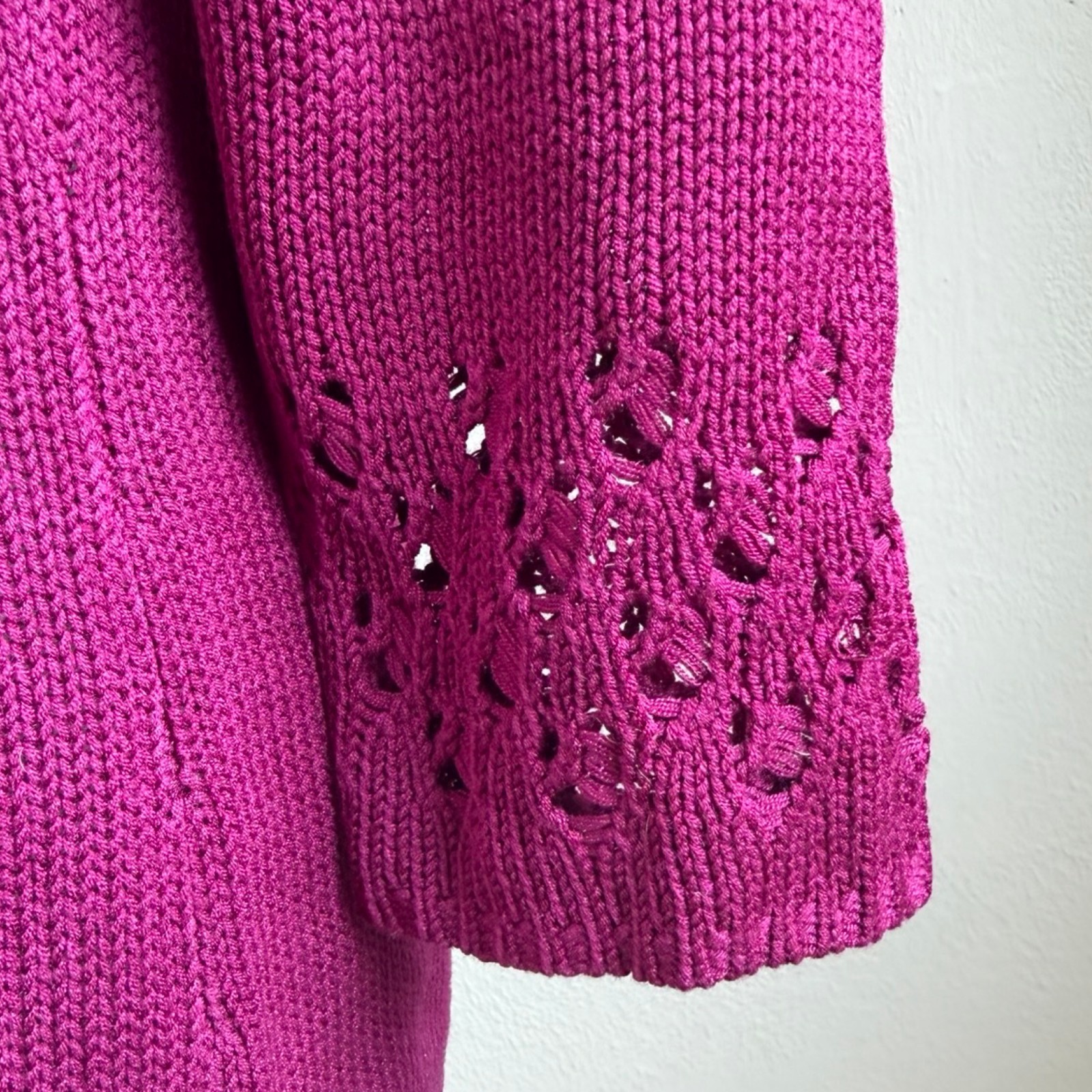 Vintage Knit Silk Cardigan Sweater Size Small 90s Magenta Purple 3/4 Sleeve