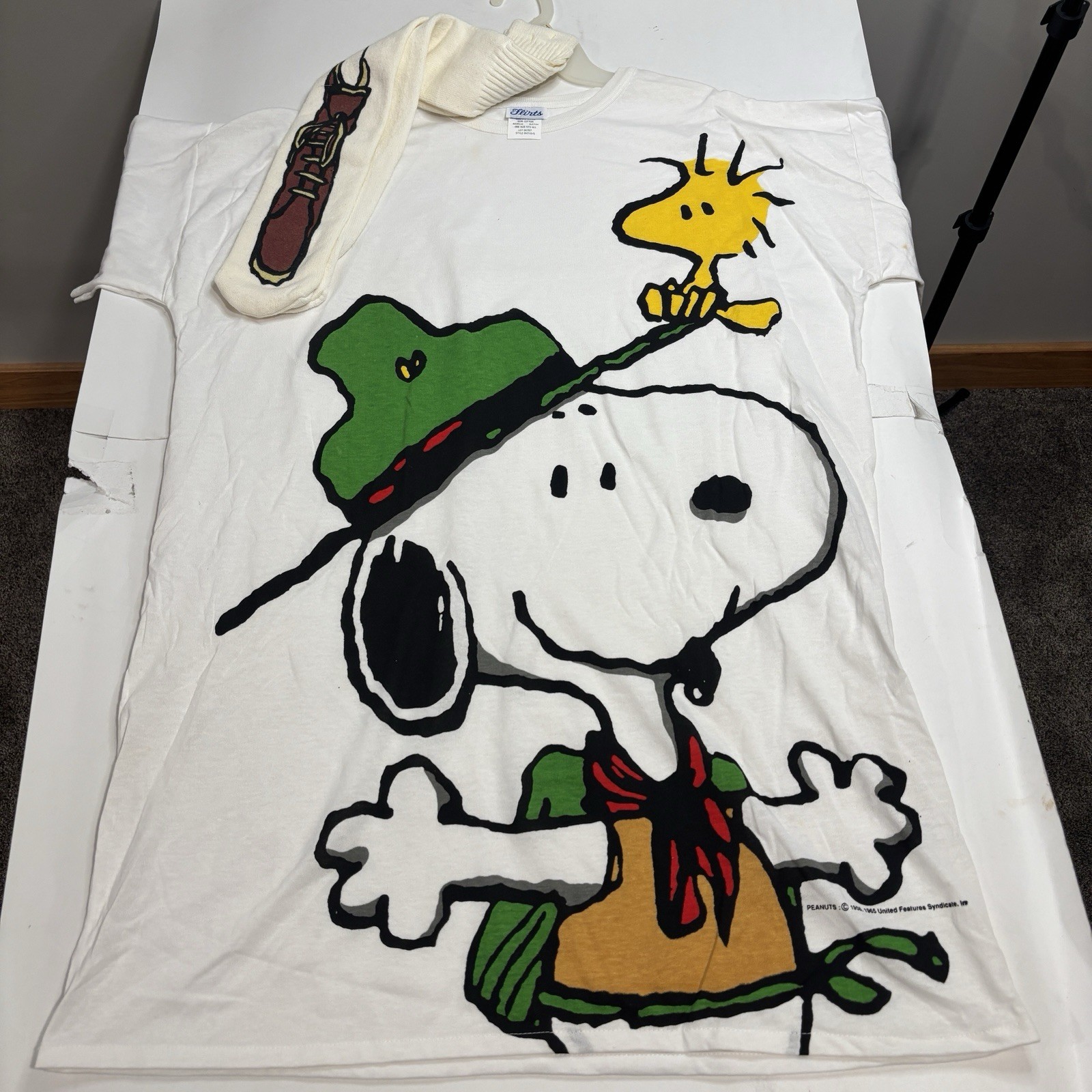 VTG 1980s Snoopy Scouts White T Shirt Socks Nightshirt Peanuts Single Stitch OS