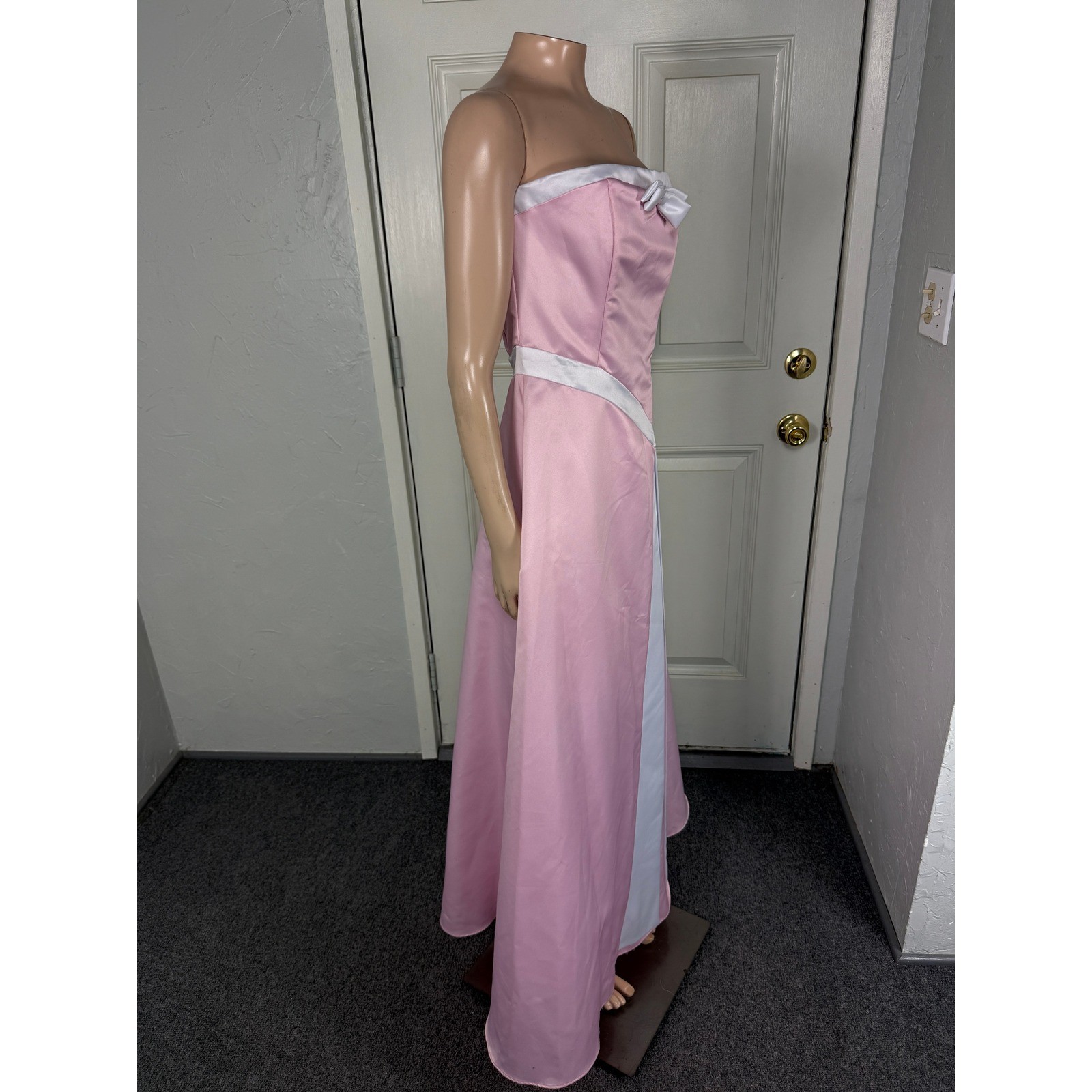 Vintage Y2K Let’s Fashion Dress Small Satin Formal Prom Maxi Strapless Bow B4-17
