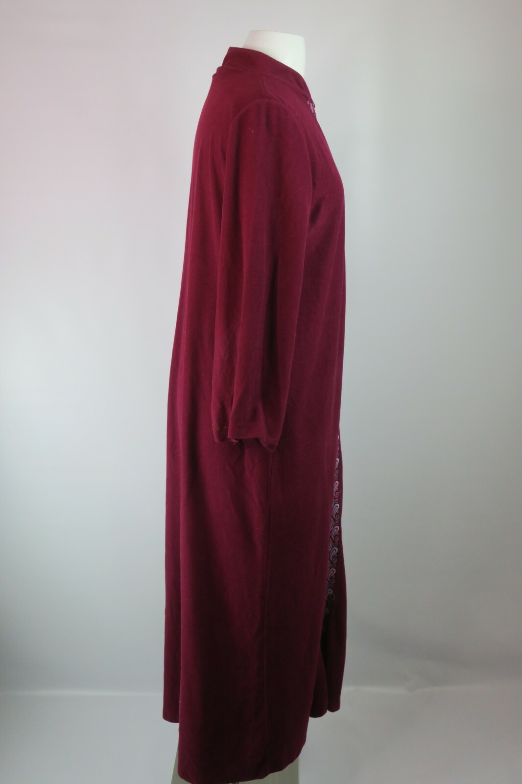 VTG Valetta Zip Embroidered Long Maxi Bath Robe Housecoat M UNION Maroon