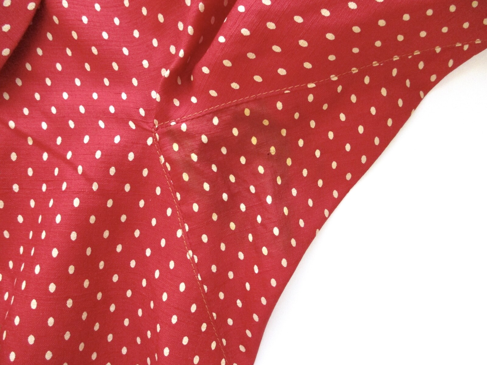 Vtg 50s Rockabilly Red Beige Dots Silk Swing Button Dress Bow Buckle Belt 8