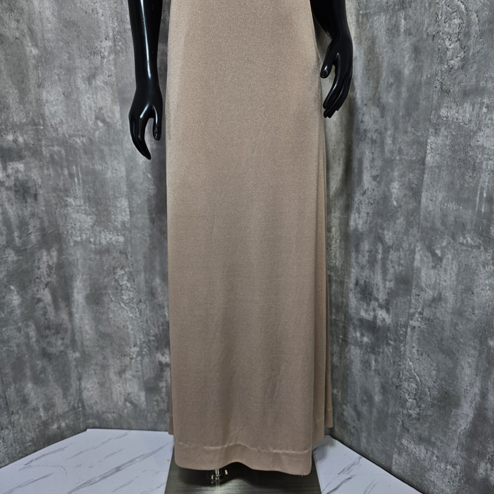 Vintage 70s 80s Champagne Gold Maxi Dress Talon Zipper Empire Waist Disco Gown
