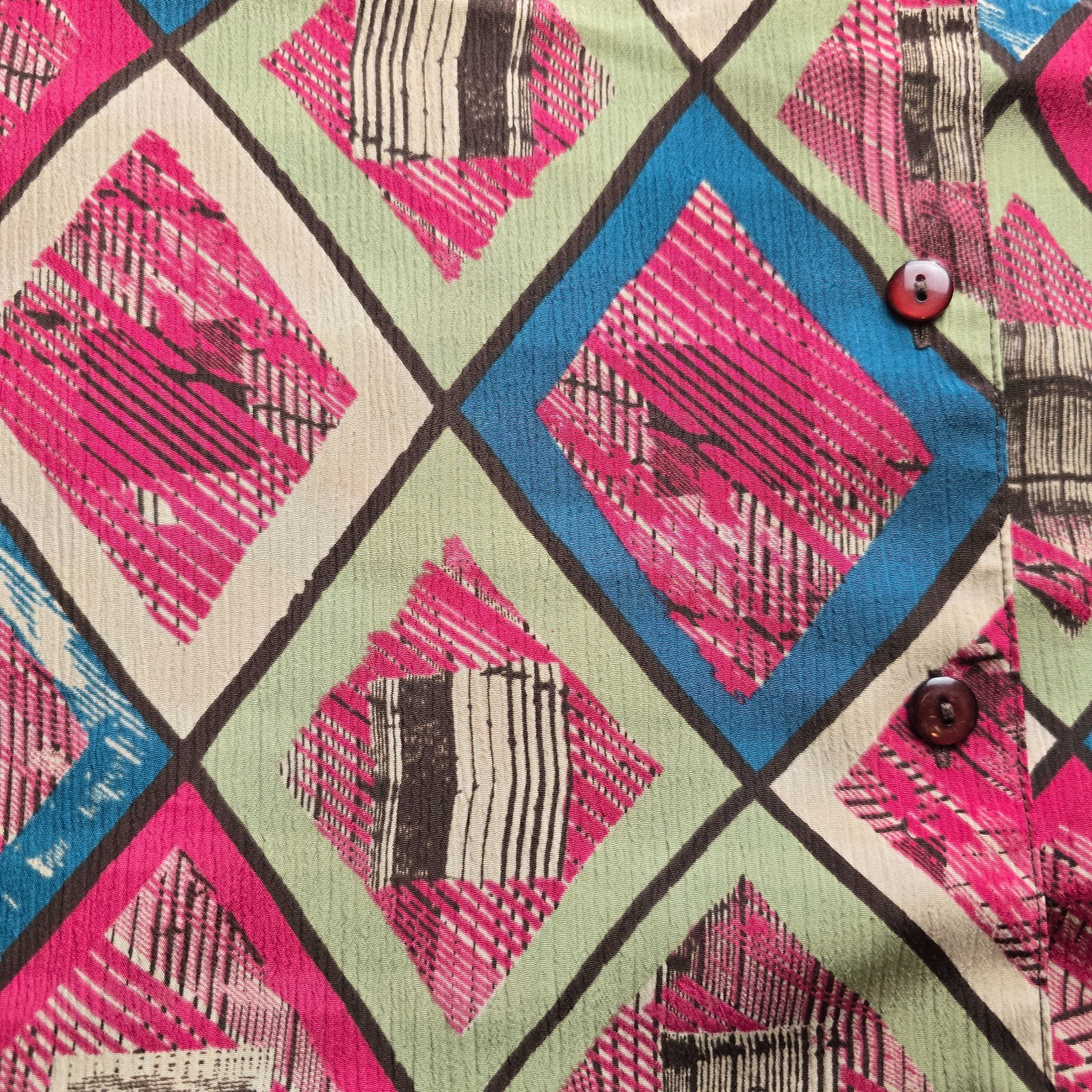 Vintage Don Kenny Geometric Polyester Blouse – Women’s Large