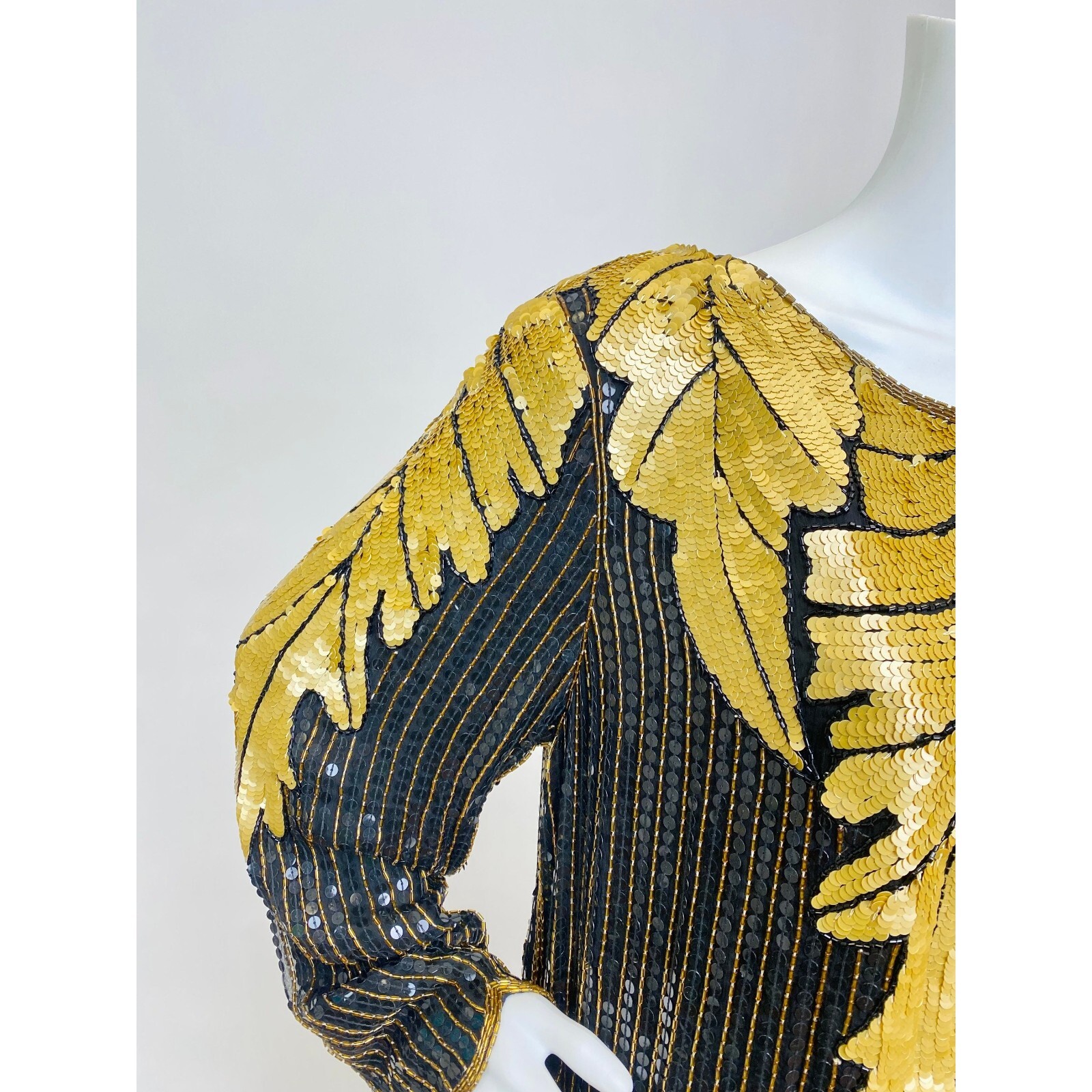 Vintage 1980s Does 1920s Sequins and Beaded Blouse and Skirt Set Gold and Black