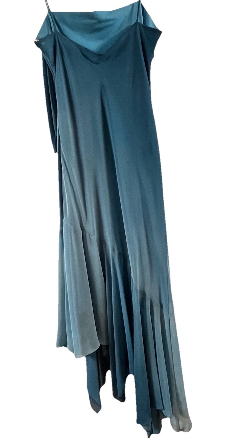True Vintage Y2K Slip Dress Ombré BiasCut Cowl Neck Flutter Hem Fairy Grunge Lg