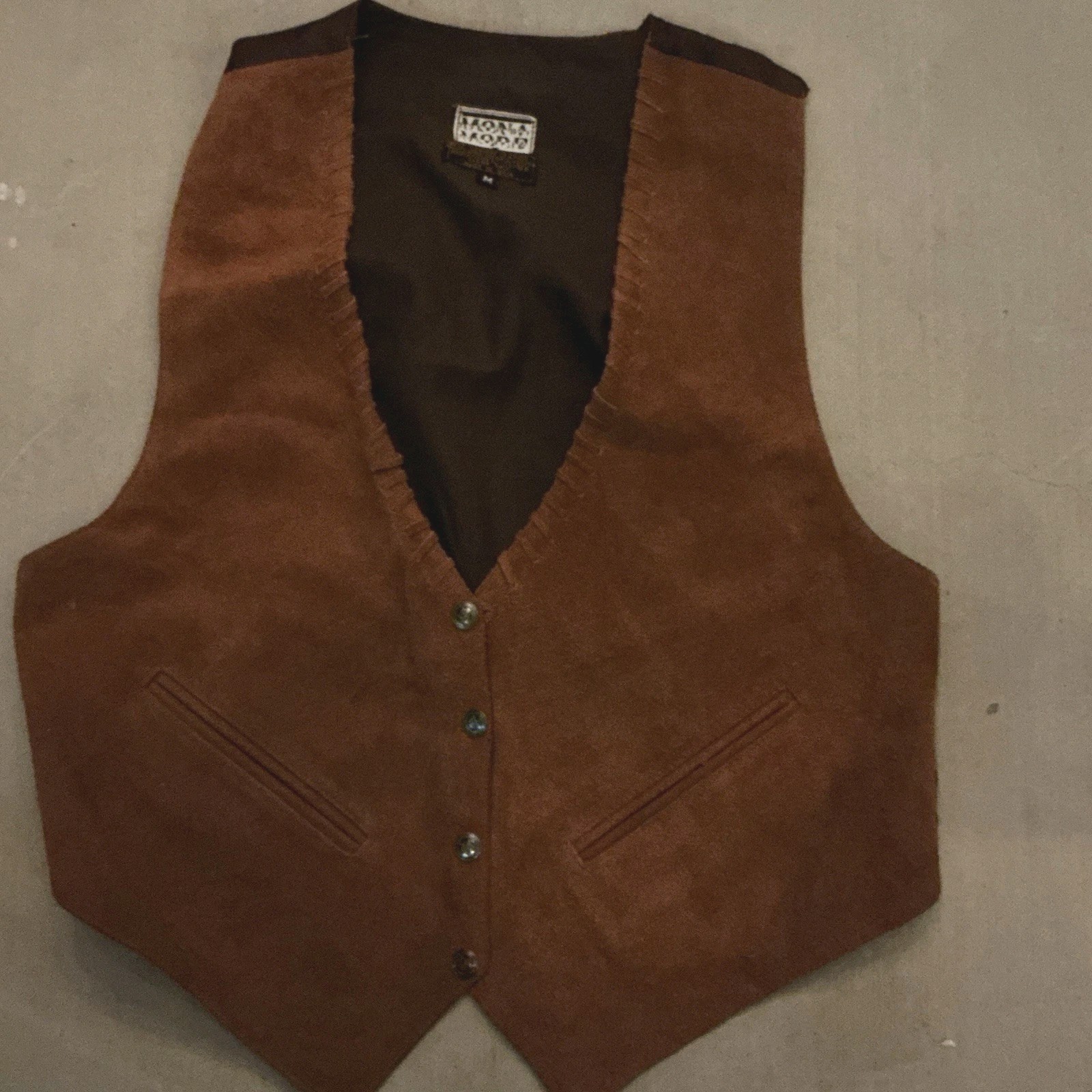 Mona Mode Genuine Leather Suede Western Vest Brown Star Buttons Size M