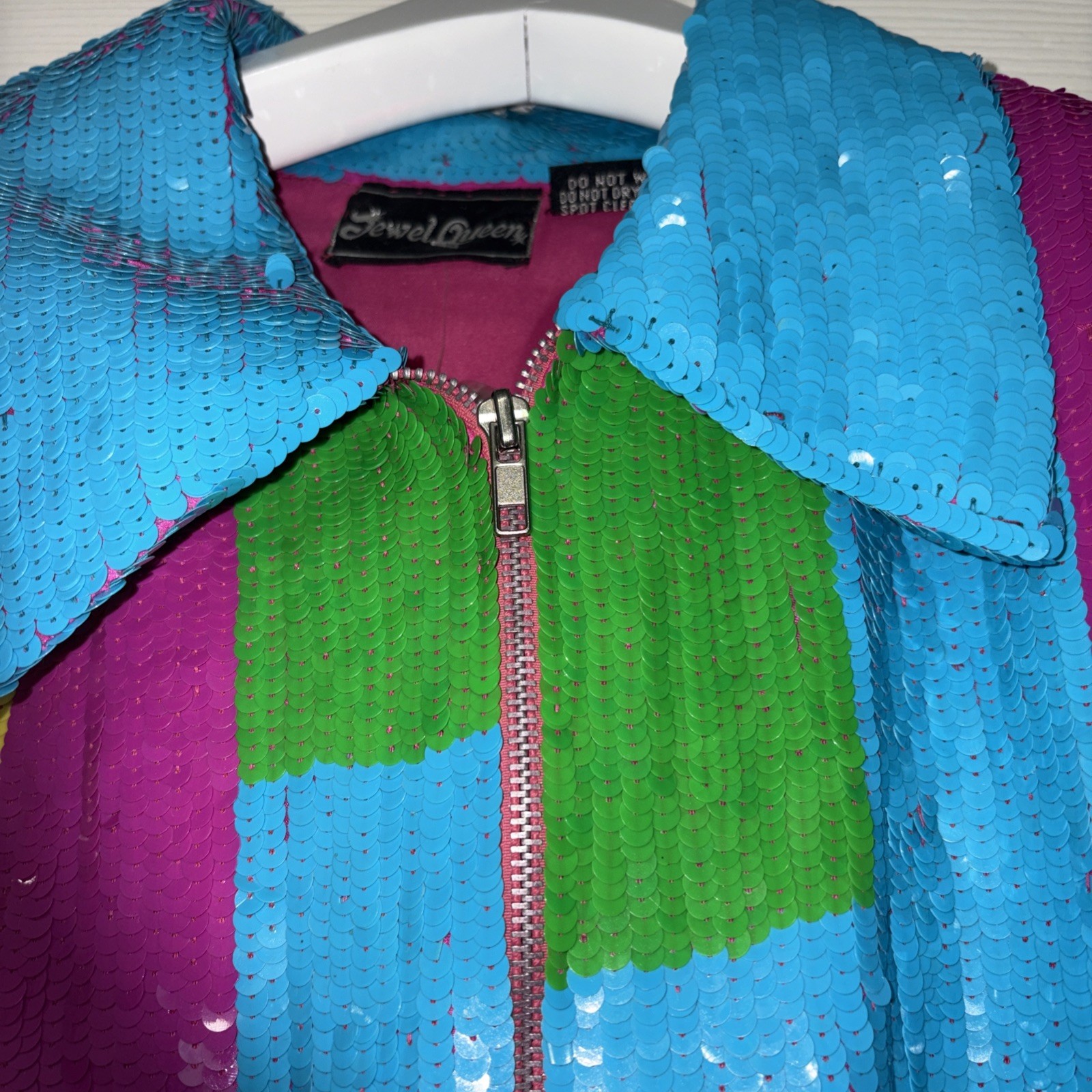 Jewel Queen Vintage Sequin Party Jacket 💯% Silk XL Hand Made in thr 80s NWT