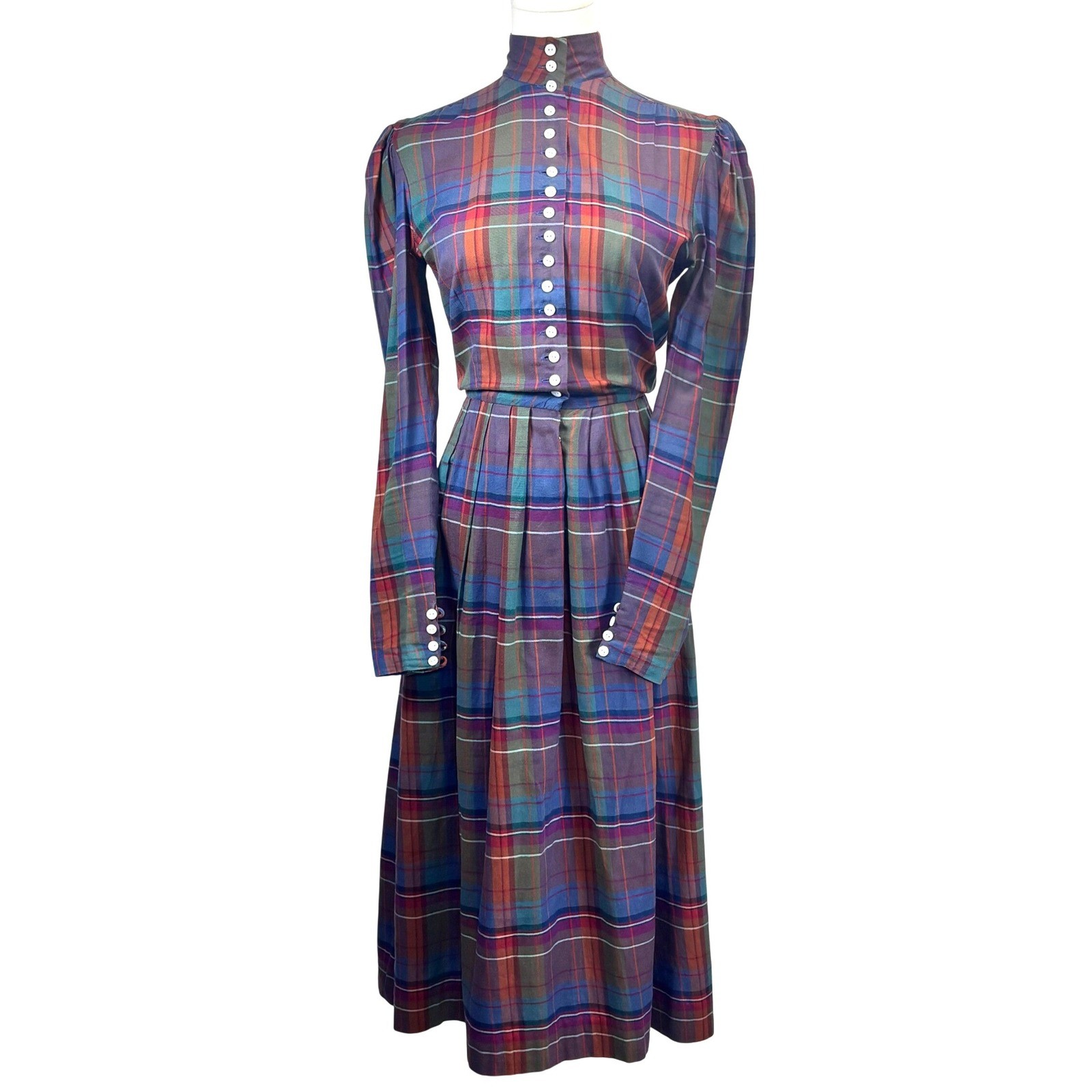Polo Ralph Lauren RARE VTG 80s Plaid Shirt Dress Prairie Cottagecore Academia 4