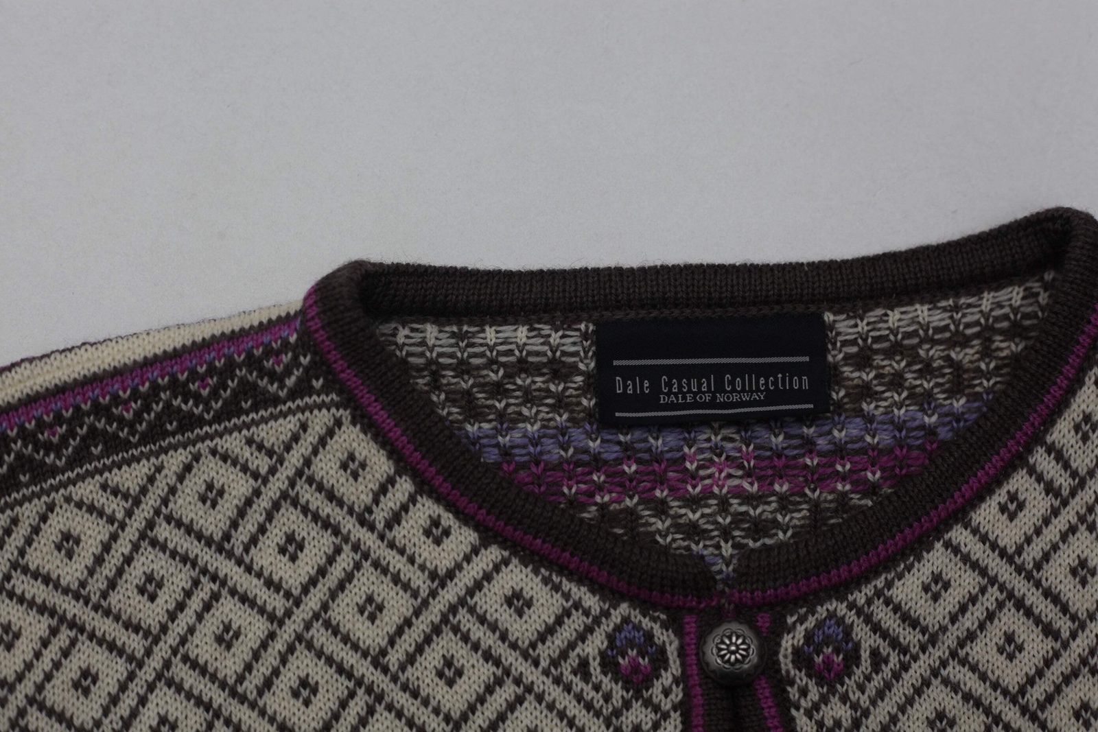 Vintage Ladies Dale Of Norway 100% Pure New Wool Floral Knit Sweater Cardigan Si