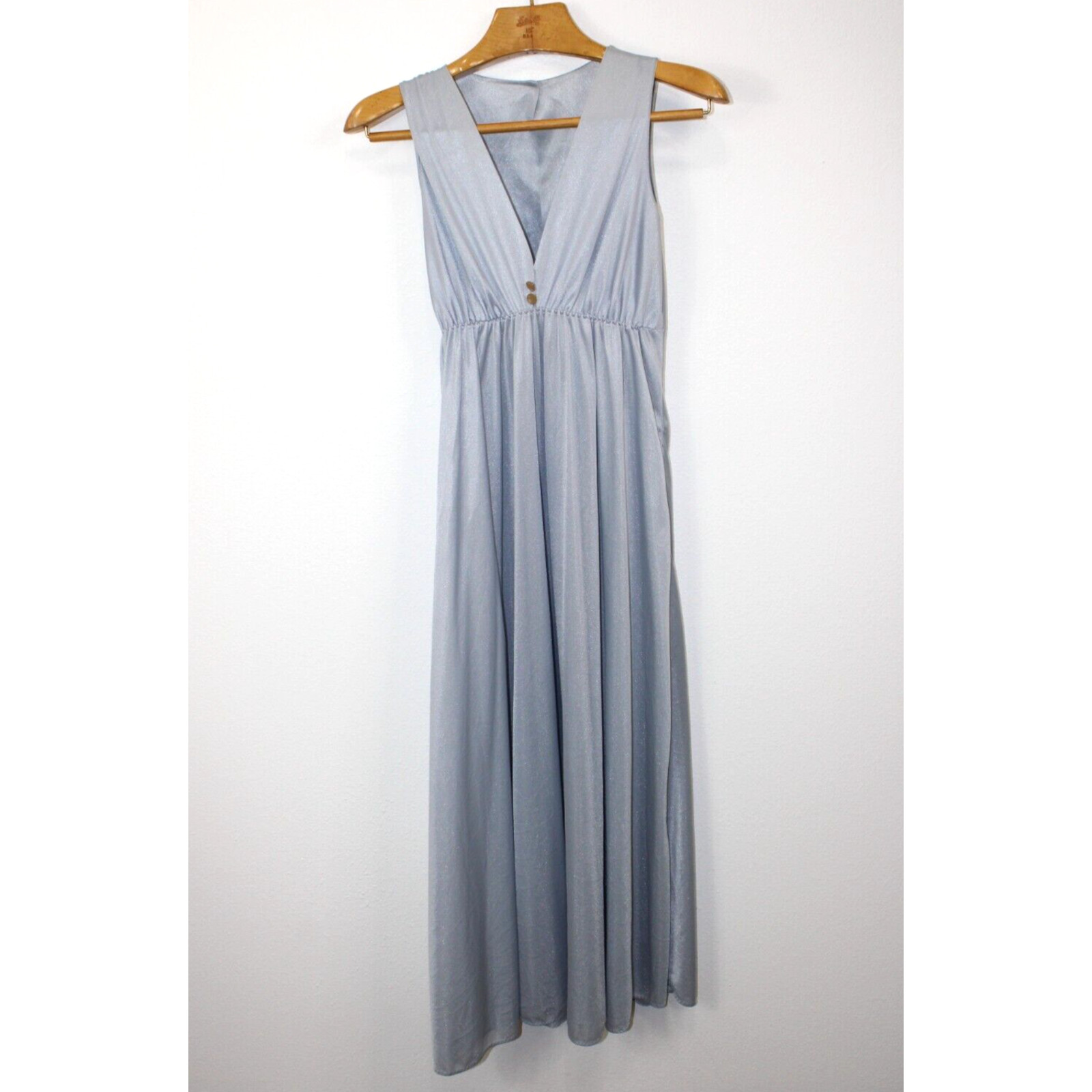 Nightgown Size S Vintage 70’s Silver Gray Satin Silky Long Full Flowy Women’s