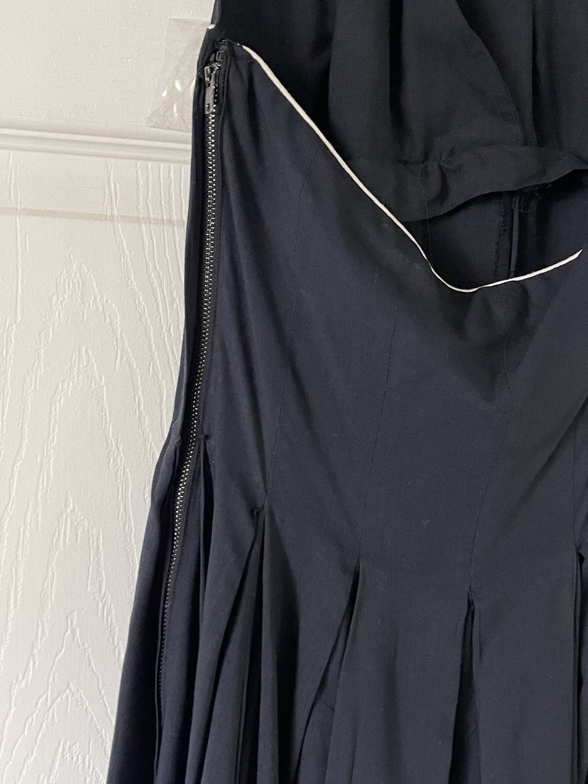 Vintage 1960s Black Evening Backless Halter Dress Full Pleated Skirt Size Small