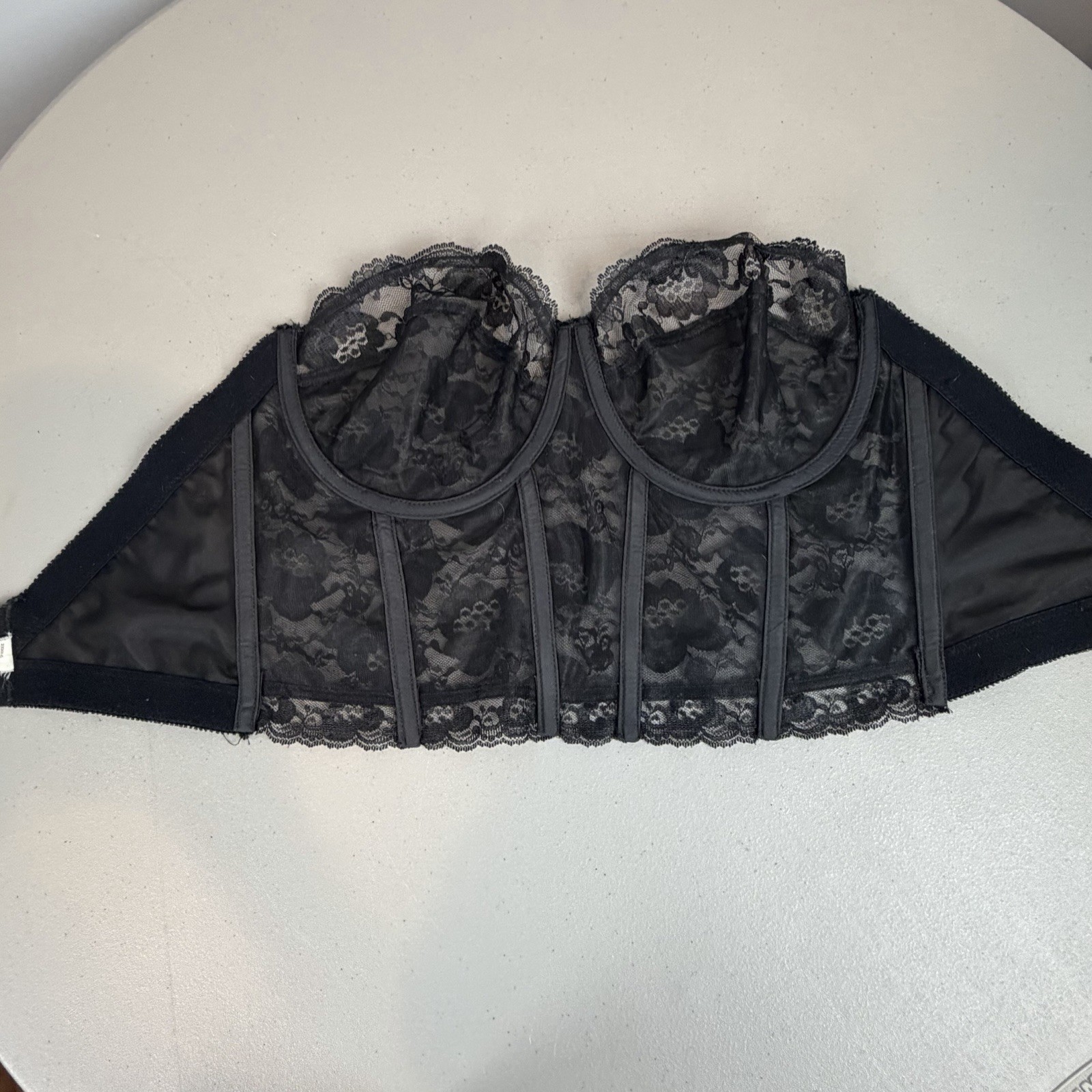 Vintage WYNETTE Black Lace Strapless Longline Bra Bustier Corset Size Medium?