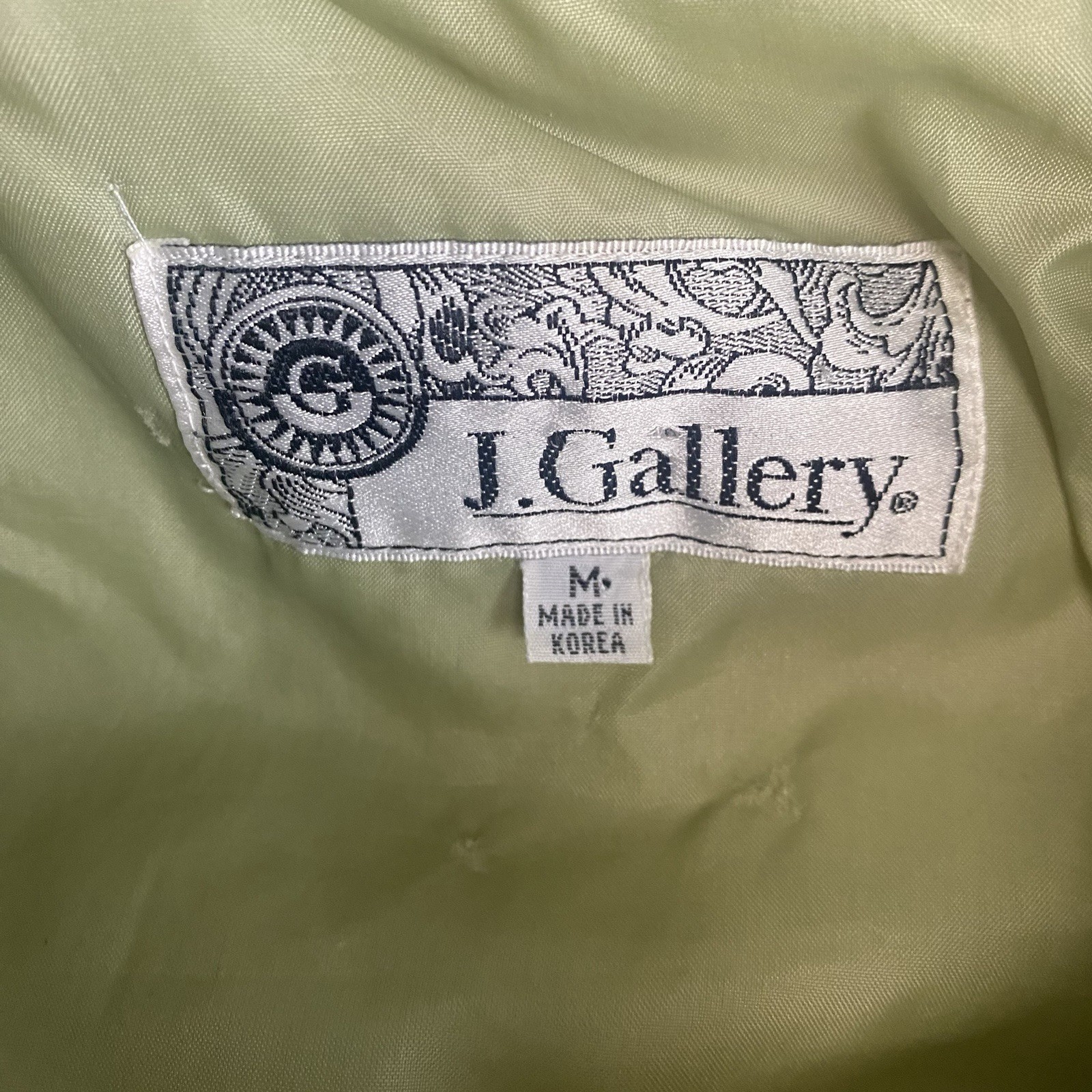 Vtg J. Gallery Puffer Jacket Coat Medium Beige Green Retro Bomber 80s Flaw